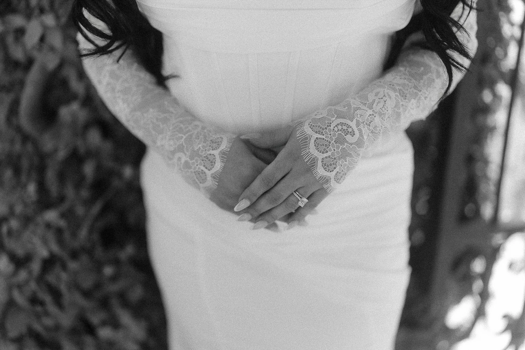 Editorial black and white portrait of a luxury wedding ring at Villa del Balbianello in Lake Como, Italy