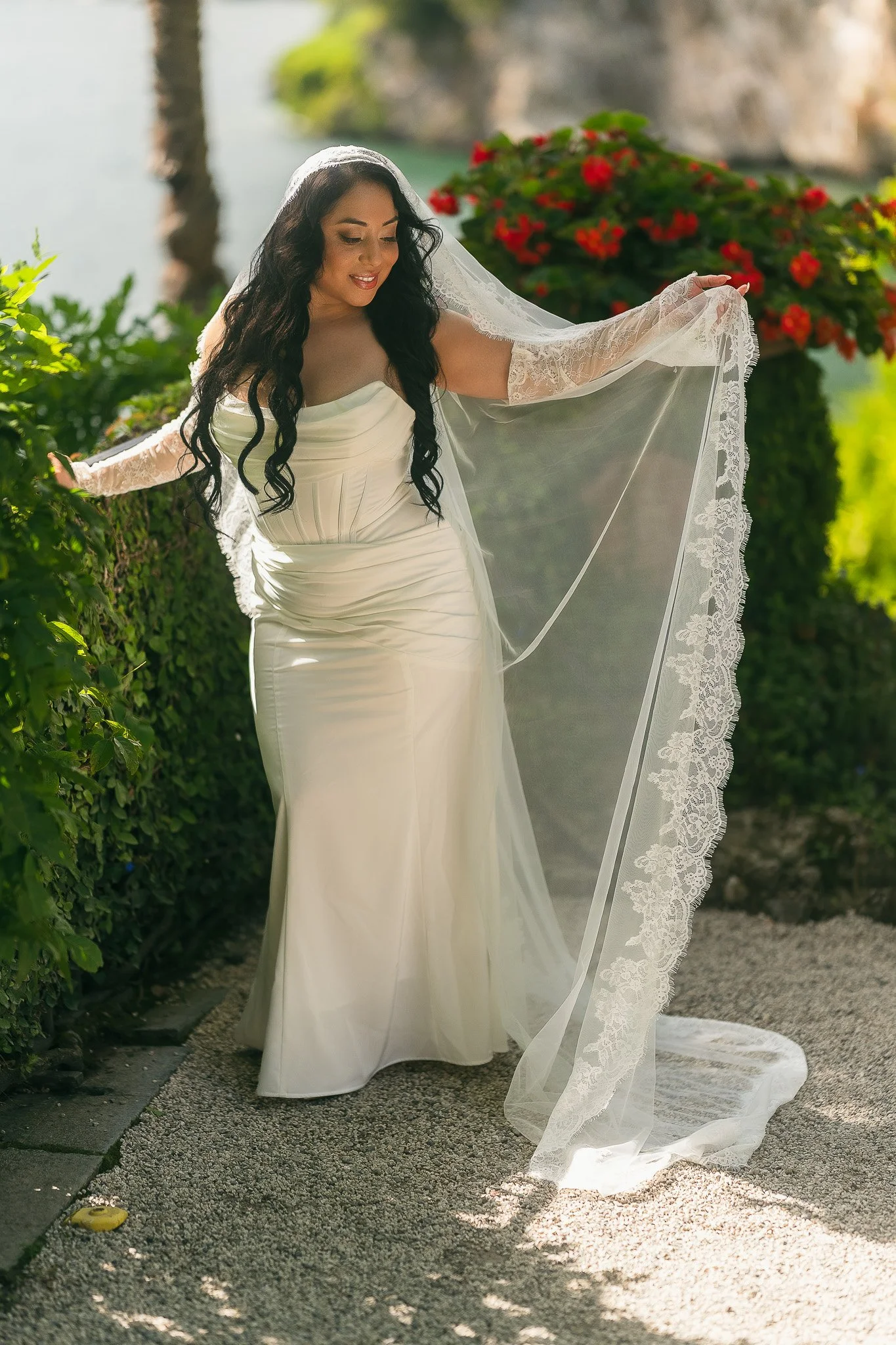 Portrait of a bride during her editorial elopement in Lake Como at Villa del Balbianello taken by a luxury destination wedding photographer in Italy