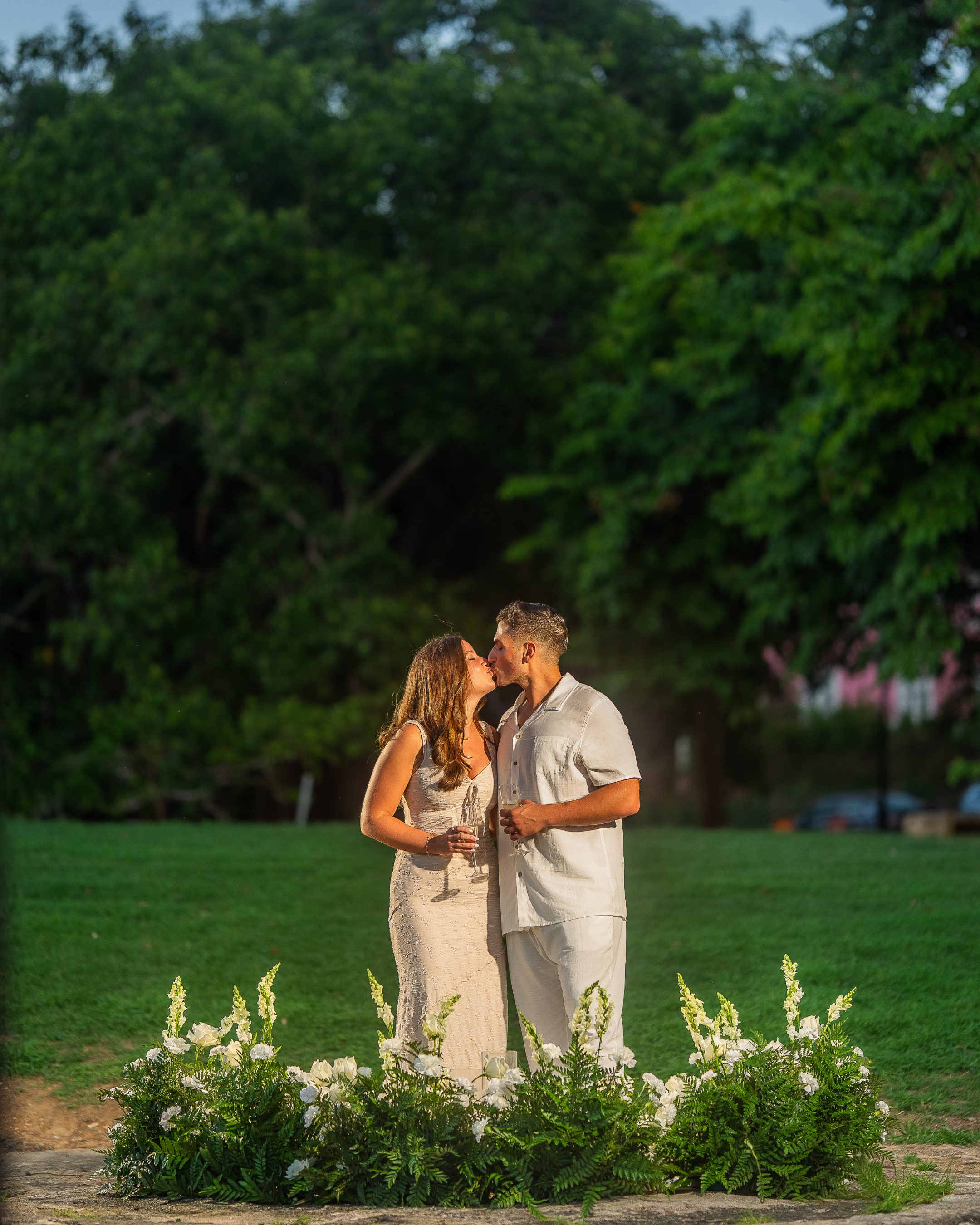 Newly engaged couple kissing in Old San Juan taken by a wedding photographer in Puerto Rico