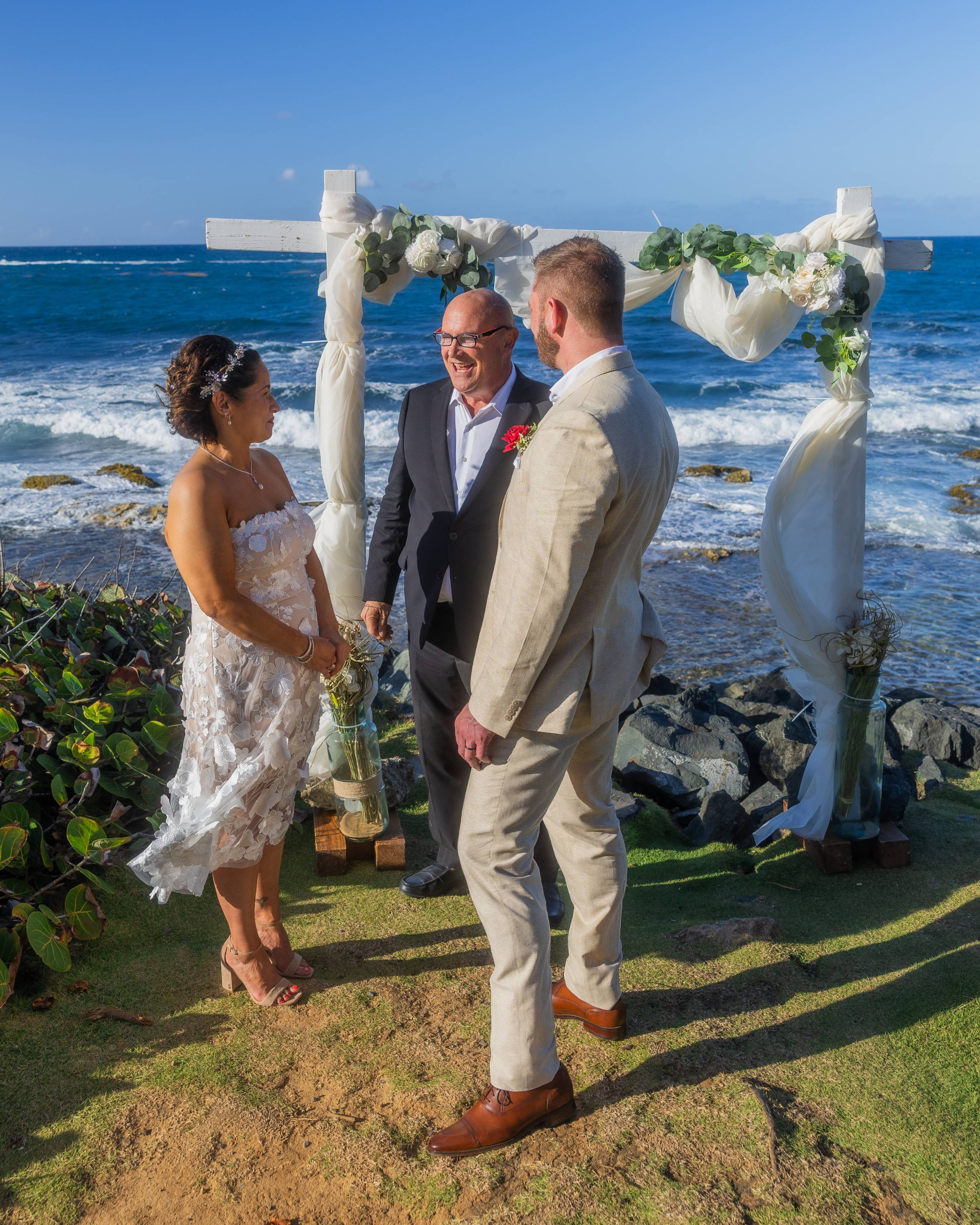 Couple celebrating their marriage during a destination elopement in Puerto Rico
