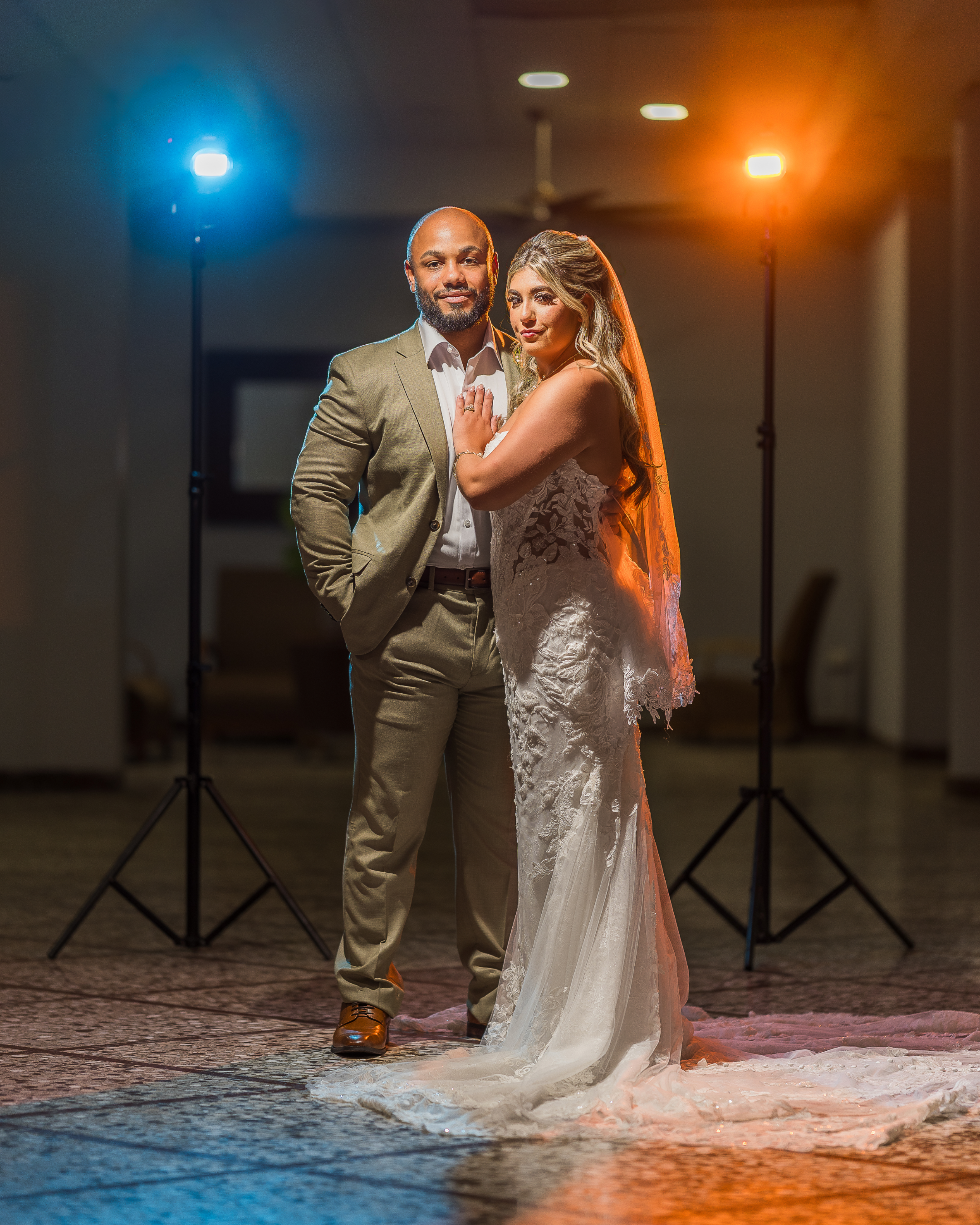 Creative flash portrait of a bride and groom during an elopement in Puerto Rico
