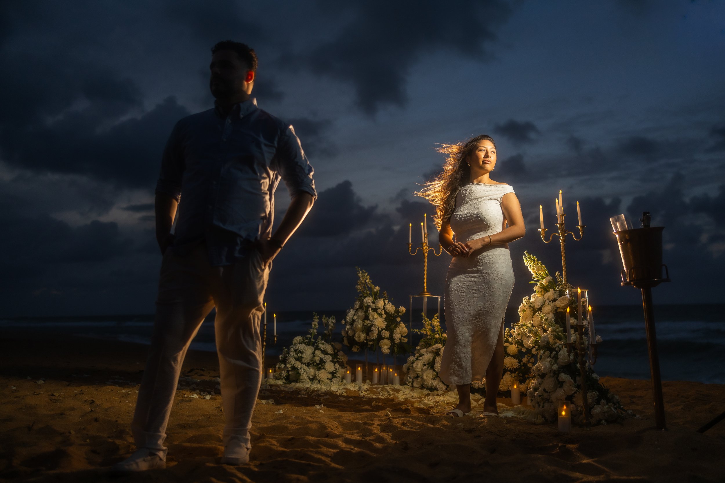 Couple posing for an elopement photographer during a marriage proposal in Puerto Rico