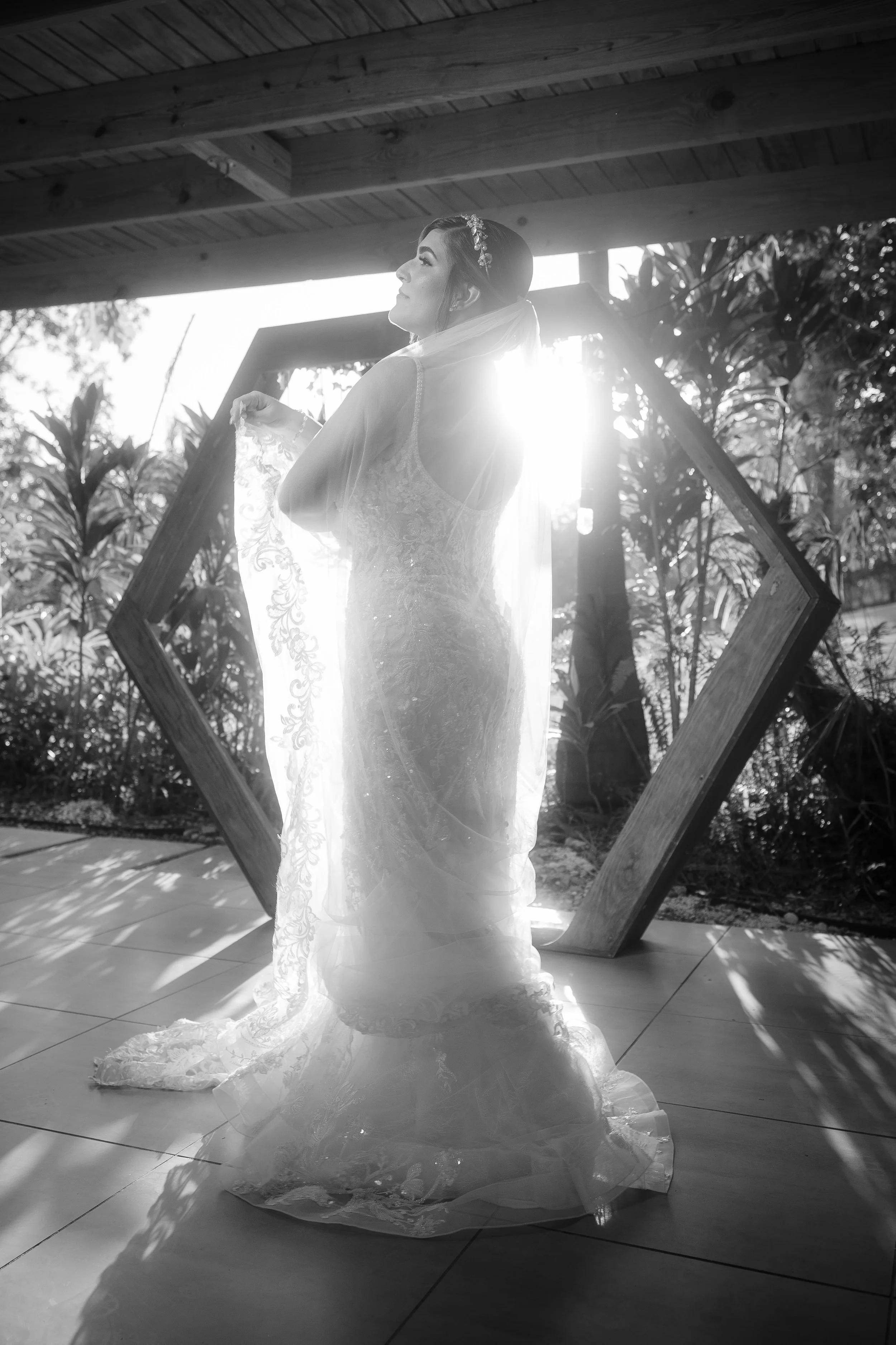 Bride holding bouquet during wedding at Hacienda Santiago in Puerto Rico