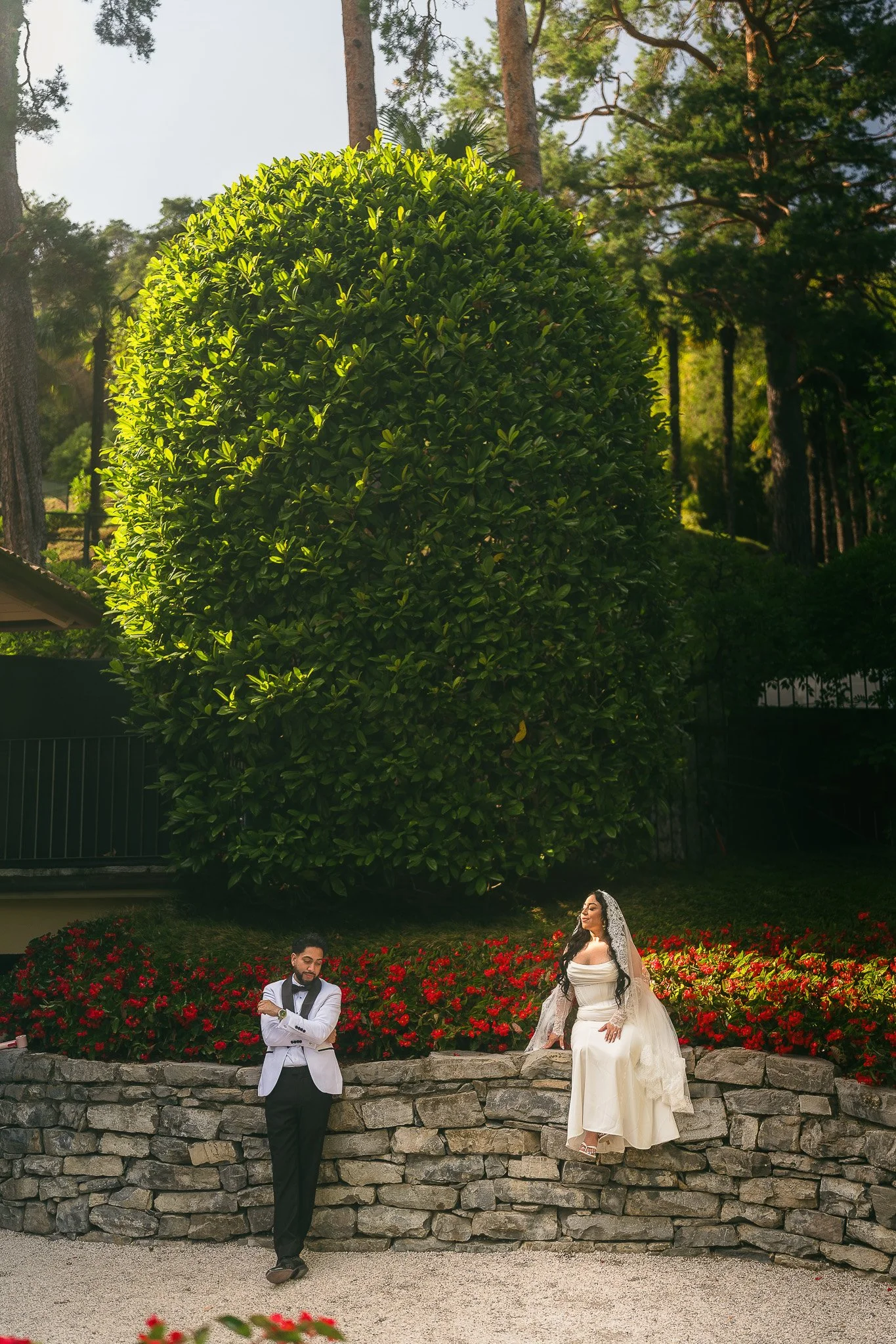 Editorial portrait of a couple at Villa del Balbianello in Lake Como, Italy