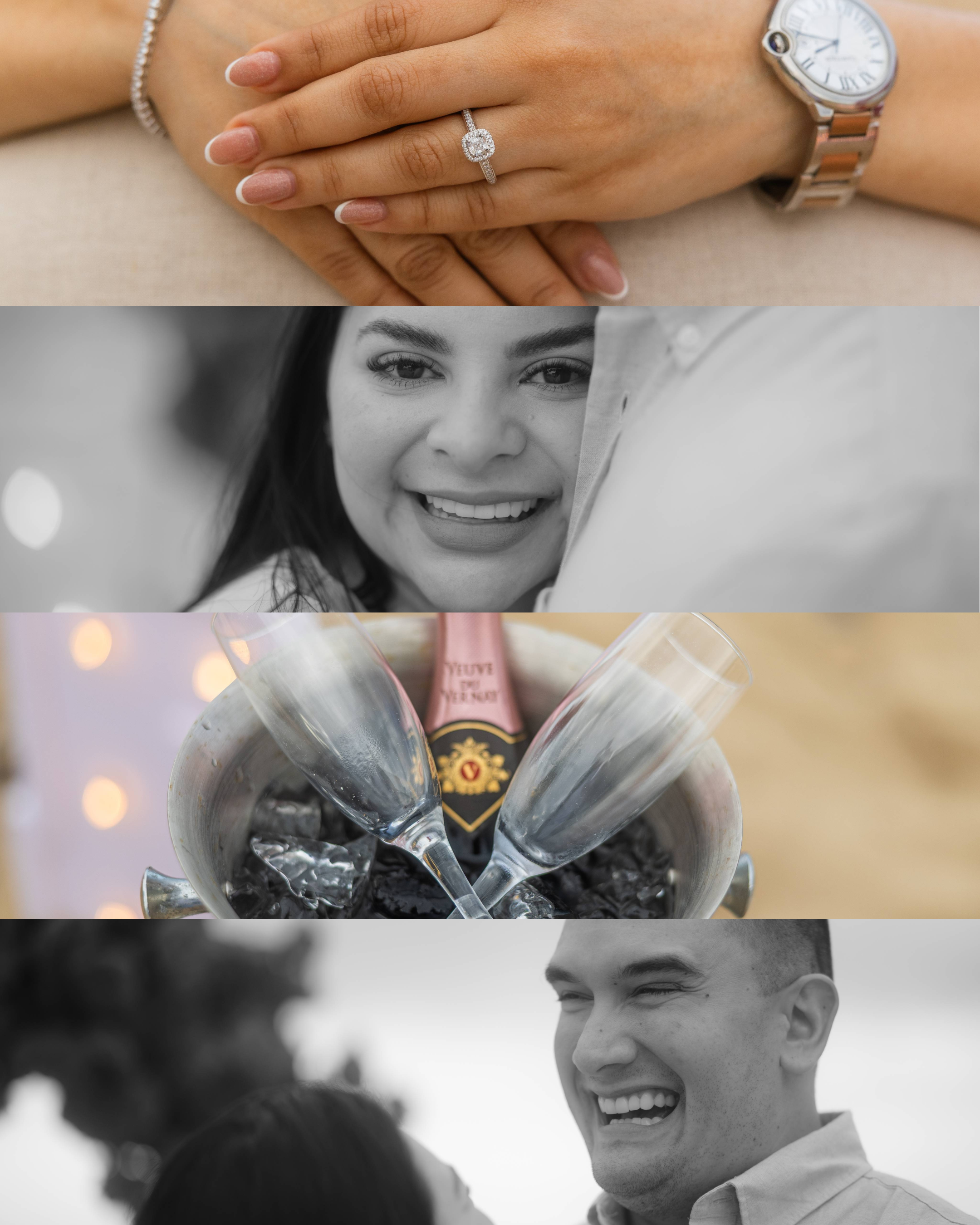 Engagement ring close-up during a Puerto Rico marriage proposal on the beach.