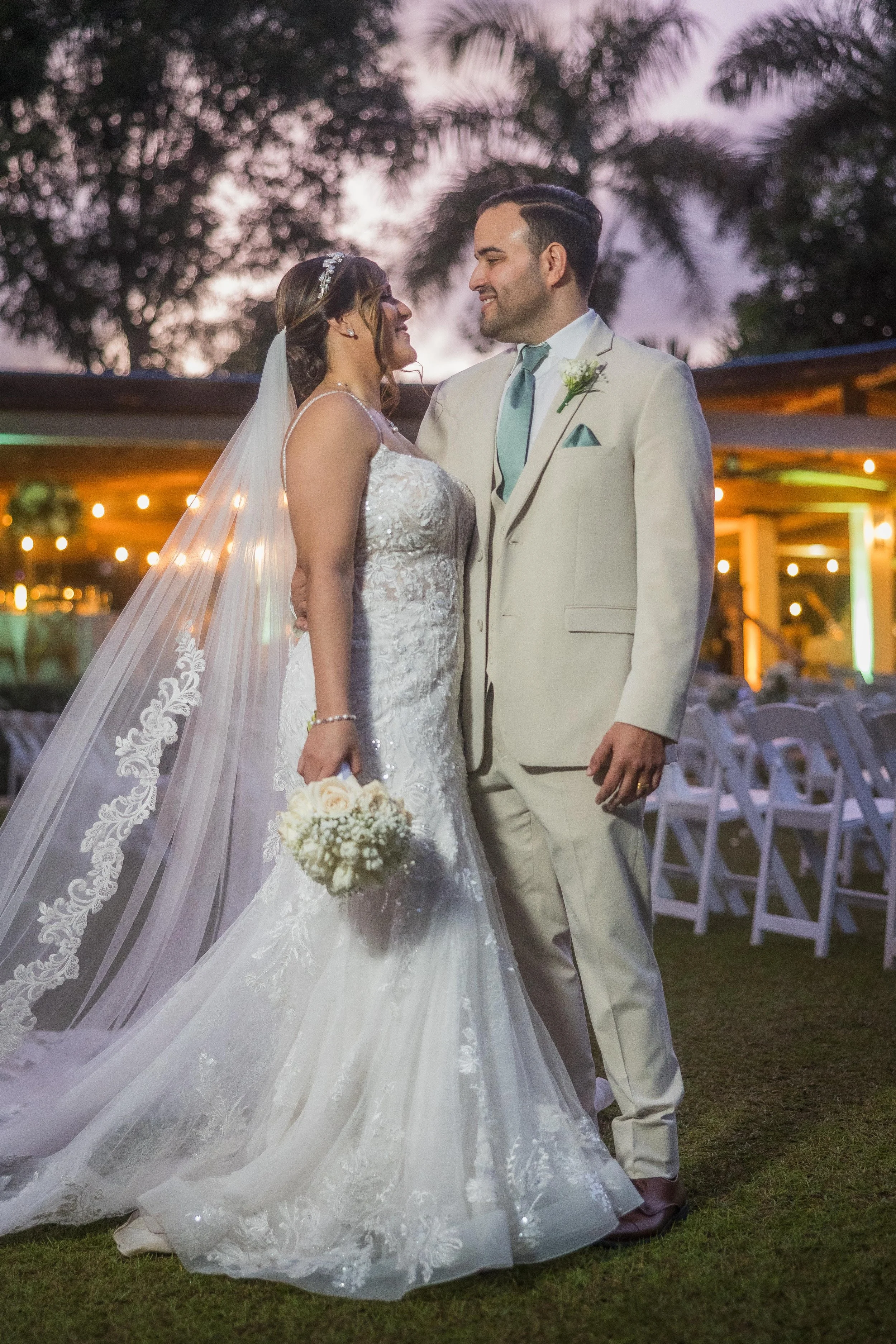 Couple embracing at wedding in Hacienda Santiago in Puerto Rico
