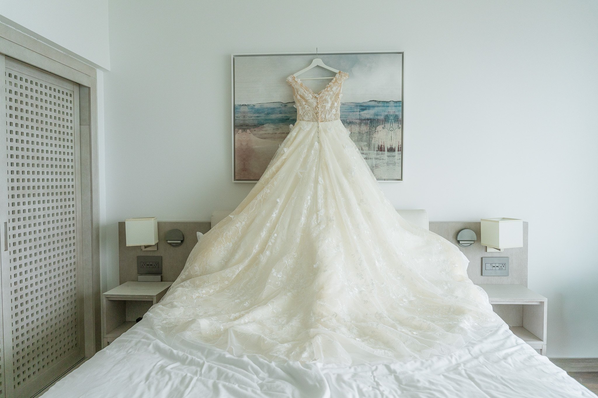 Bridal gown at La Concha Resort taken by a luxury photographer during a Jewish wedding in Puerto Rico