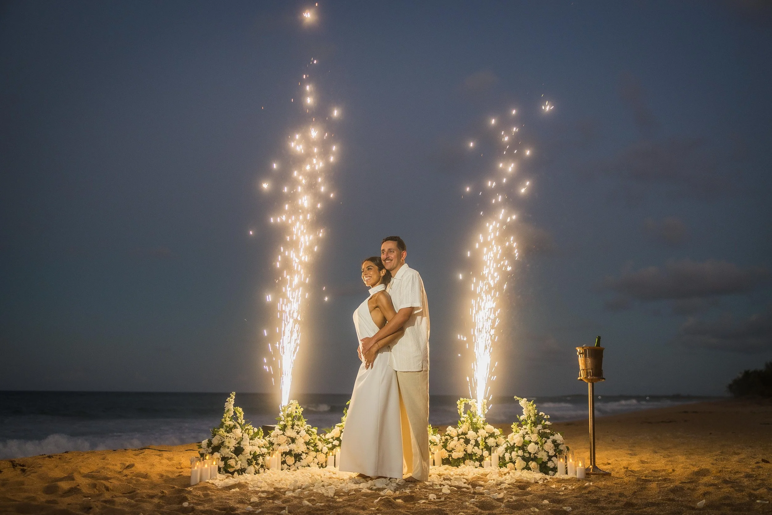 Cold sparks at Piñones Beach taken by a wedding photographer in Puerto Rico