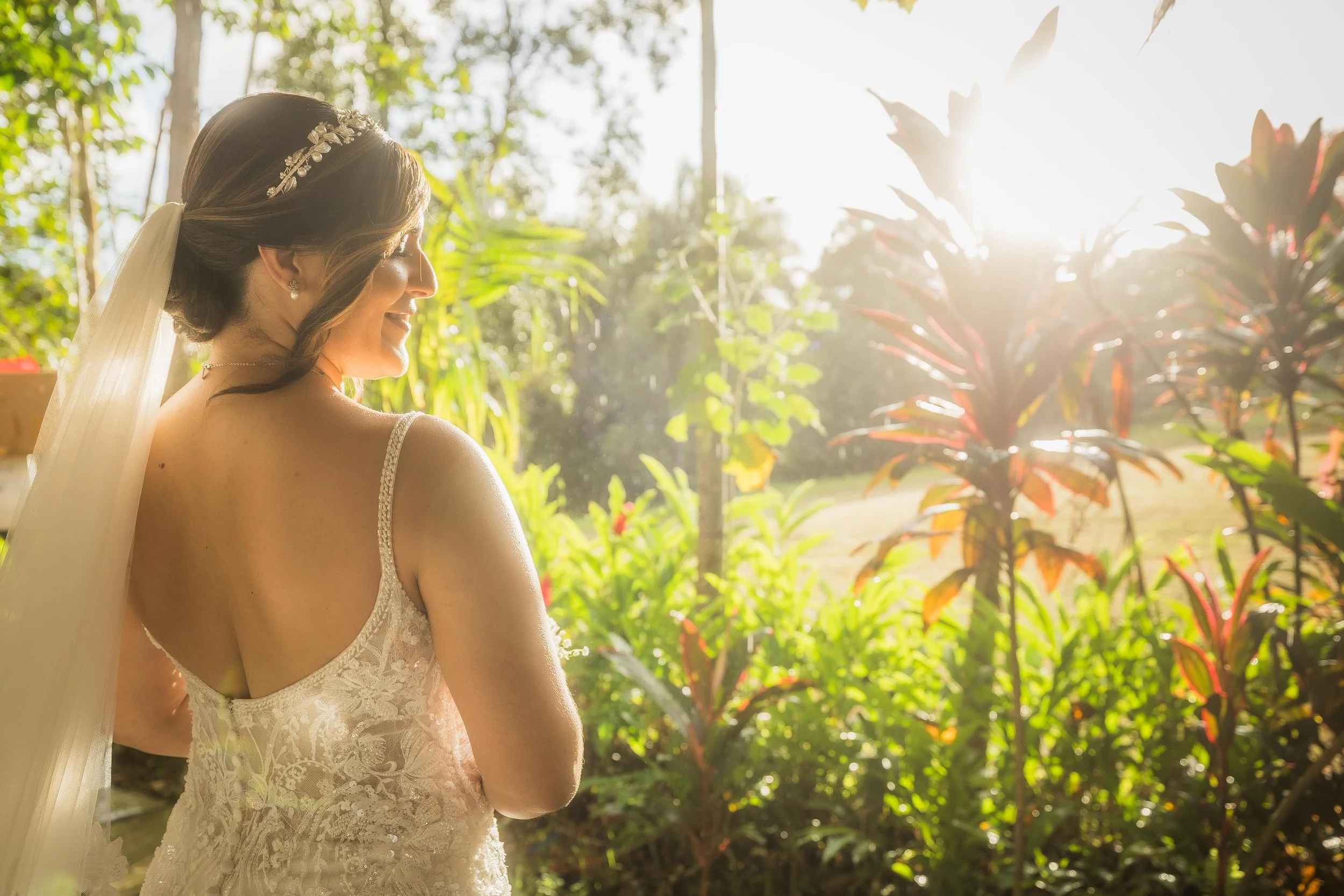 Bride holding bouquet during wedding at Hacienda Santiago in Puerto Rico