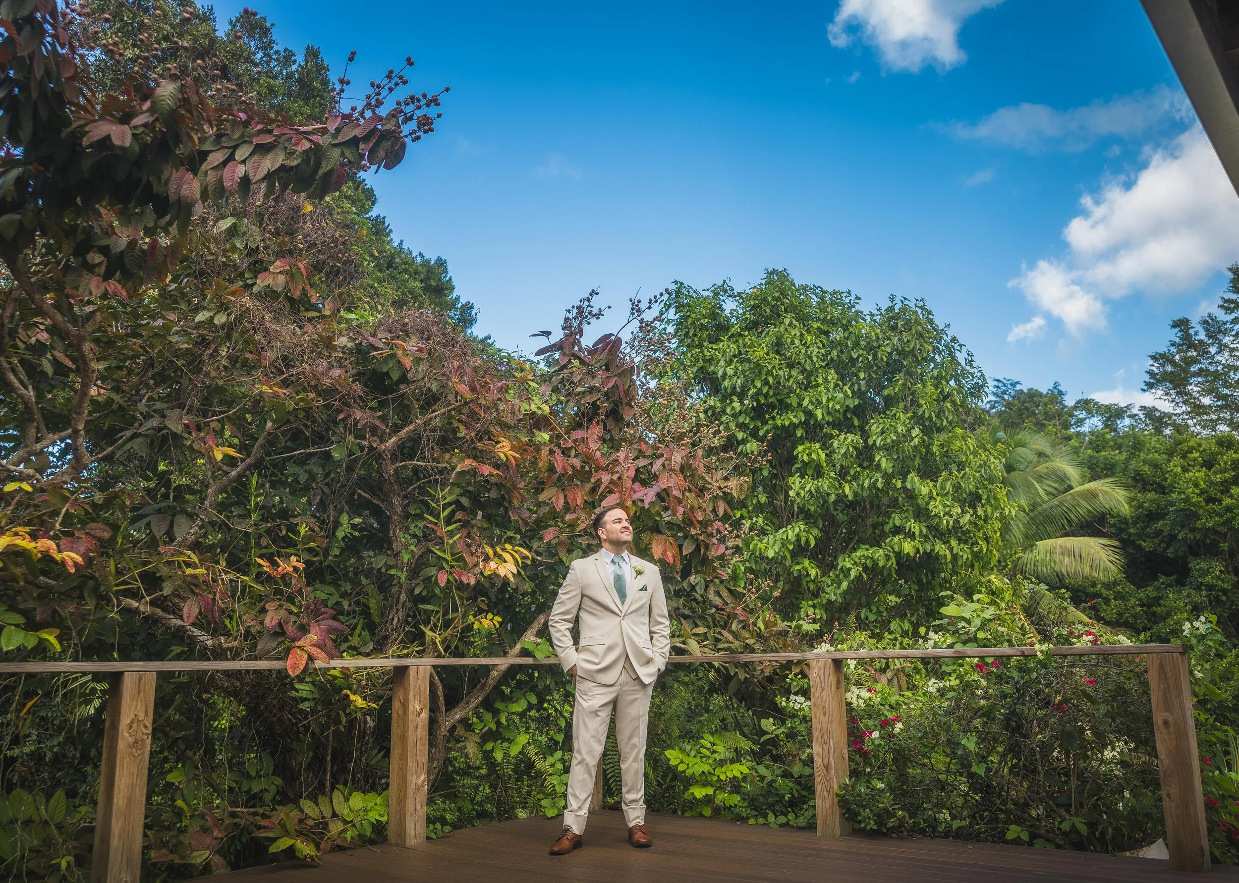 Groom posing at Hacienda Santiago, a wedding venue in Puerto Rico
