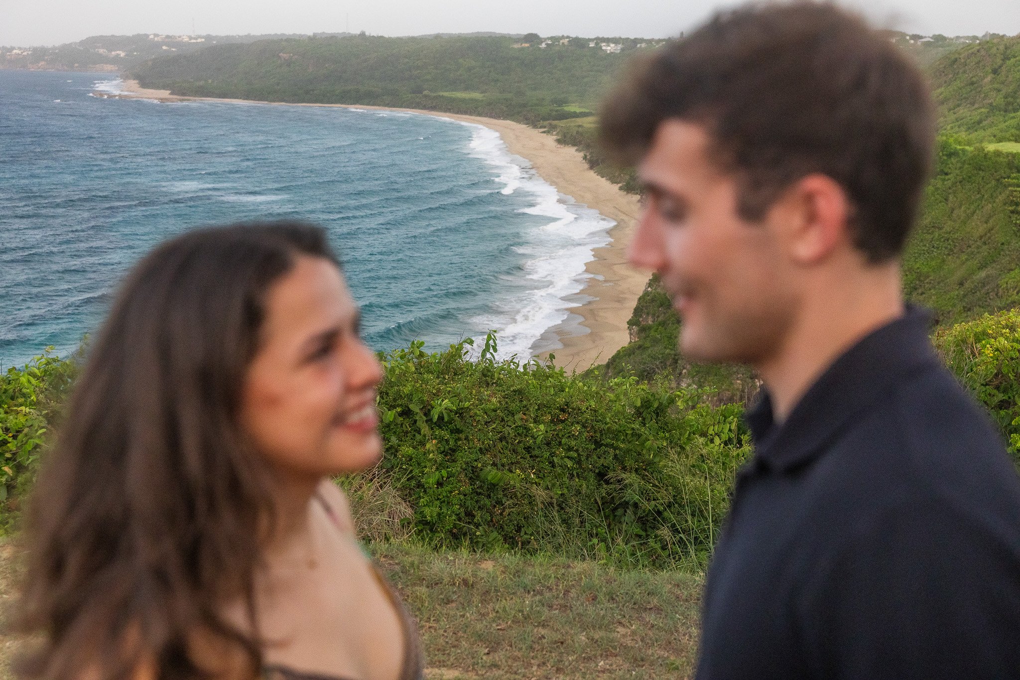 Portrait of a couple during an engagement session in Puerto Rico at Royal Isabela taken by a destination wedding photographer