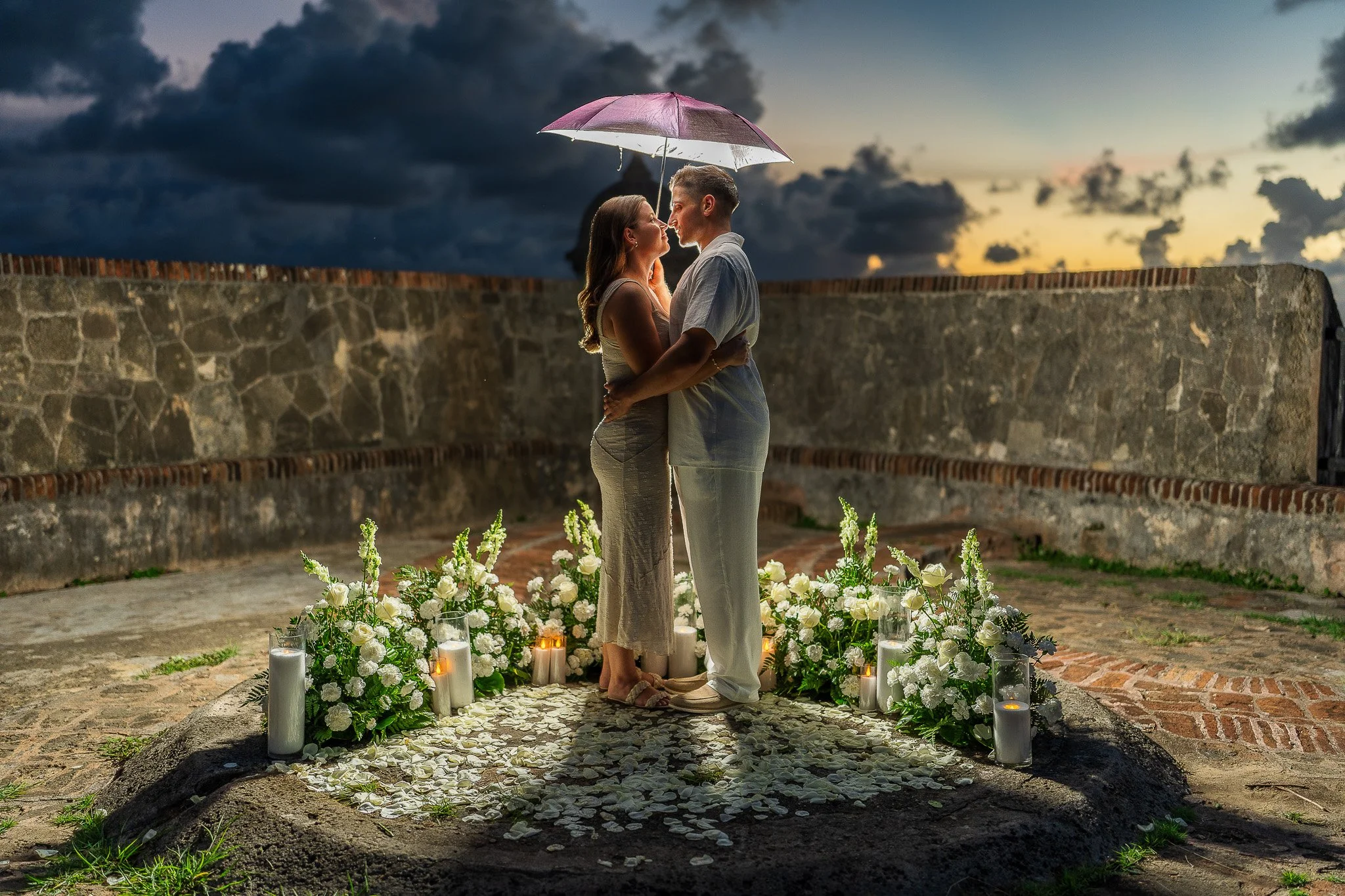 Surprise marriage proposal in Old San Juan taken by a destination wedding photographer in Puerto Rico