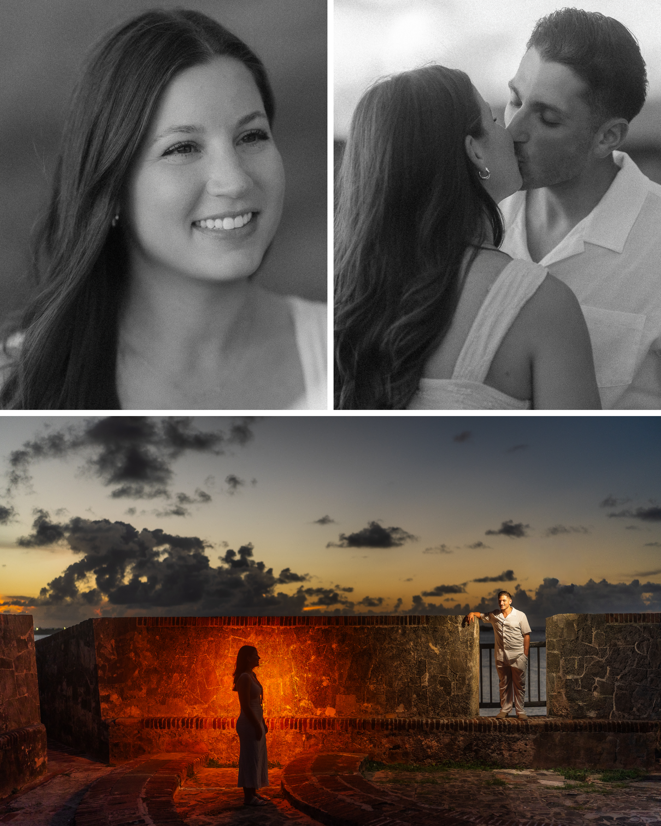 Couple embracing in Old San Juan, Puerto Rico during their luxury marriage proposal