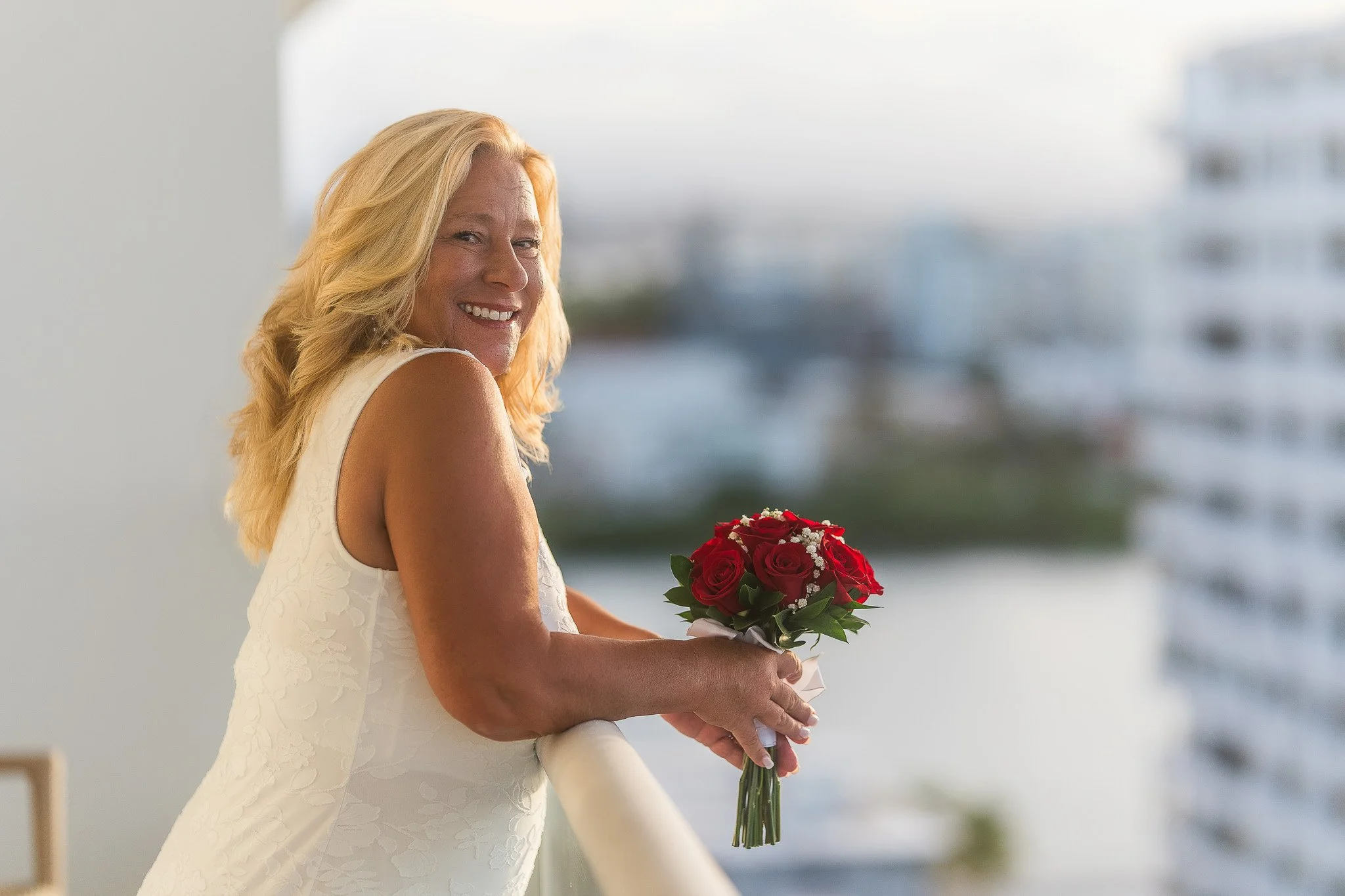 Bride at the Condado Vanderbilt Hotel during her elopement taken by a wedding photographer in Puerto Rico