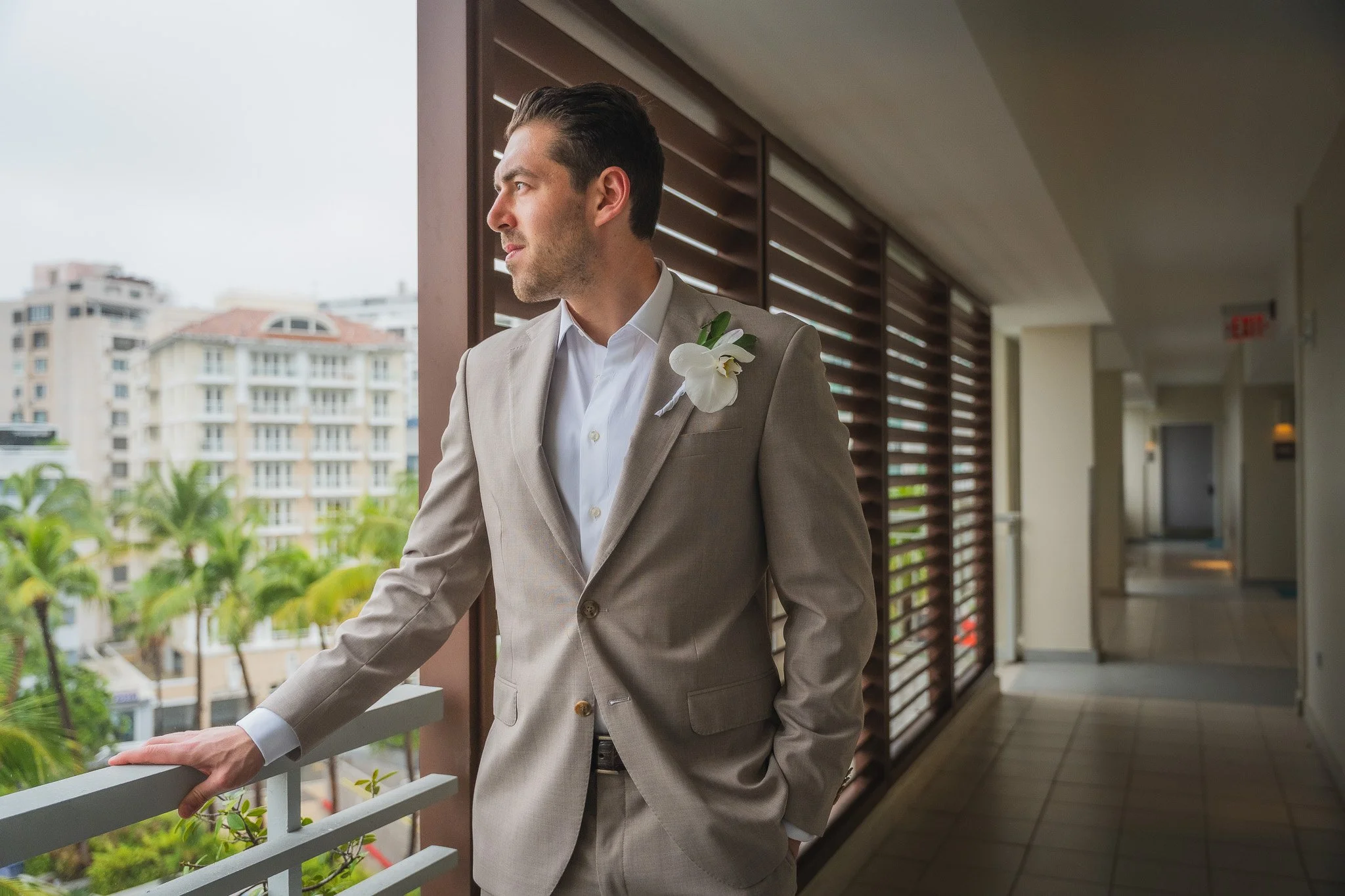 Jewish groom getting ready at La Concha Resort in Puerto Rico taken by a luxury wedding photographer
