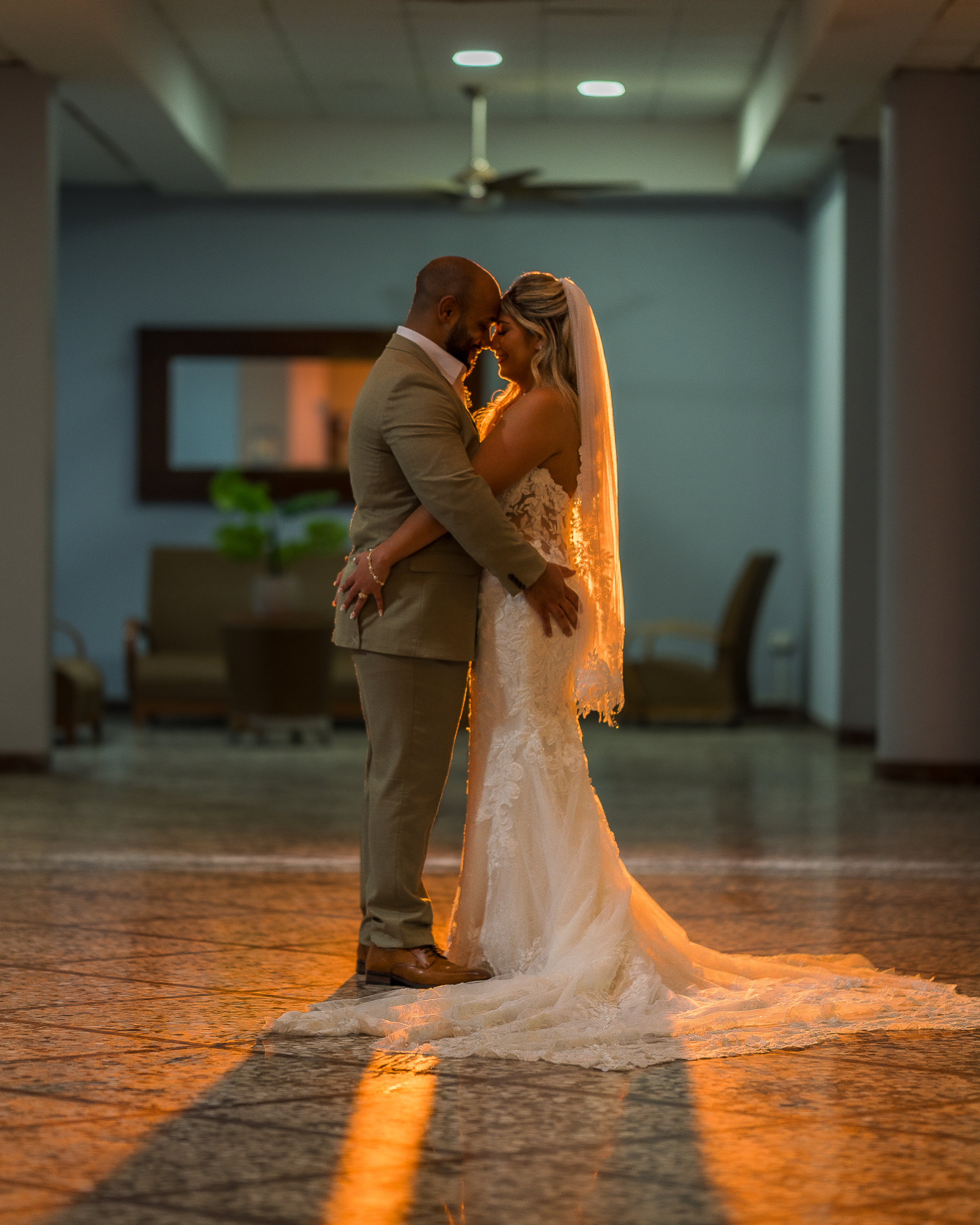 Creative flash portrait of a bride and groom taken by a Puerto Rico elopement wedding photographer