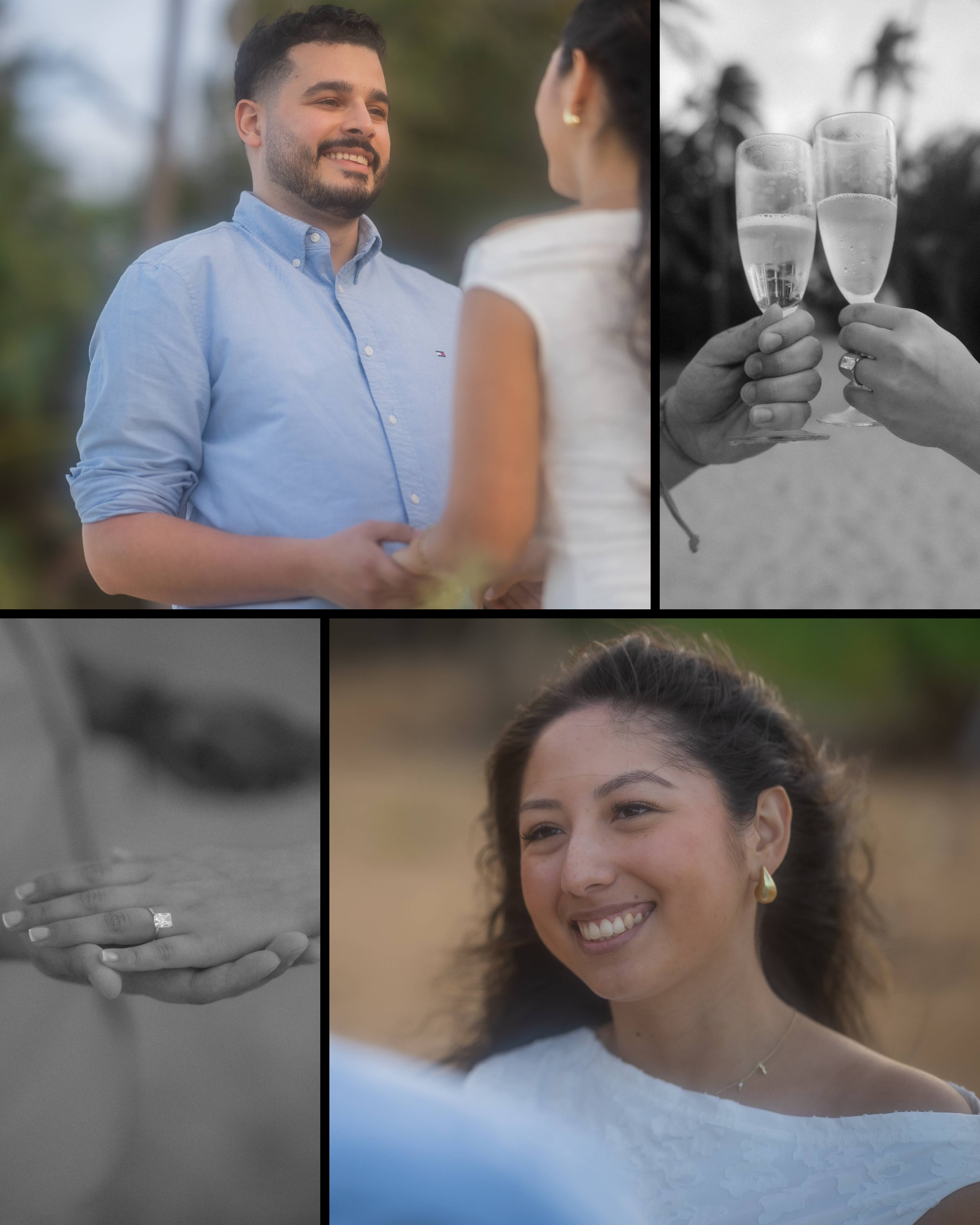 Couple on a beach in Puerto Rico during a successful marriage proposal