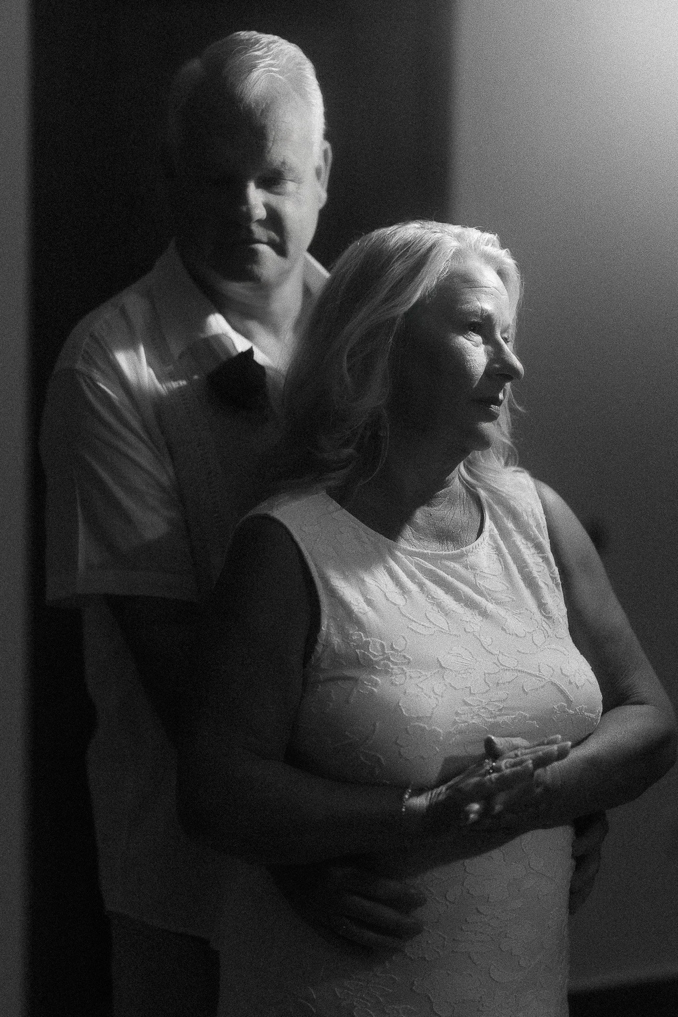 Black and white editorial portrait of a bride and groom during their elopement wedding at the Condado Vanderbilt Hotel in Puerto Rico