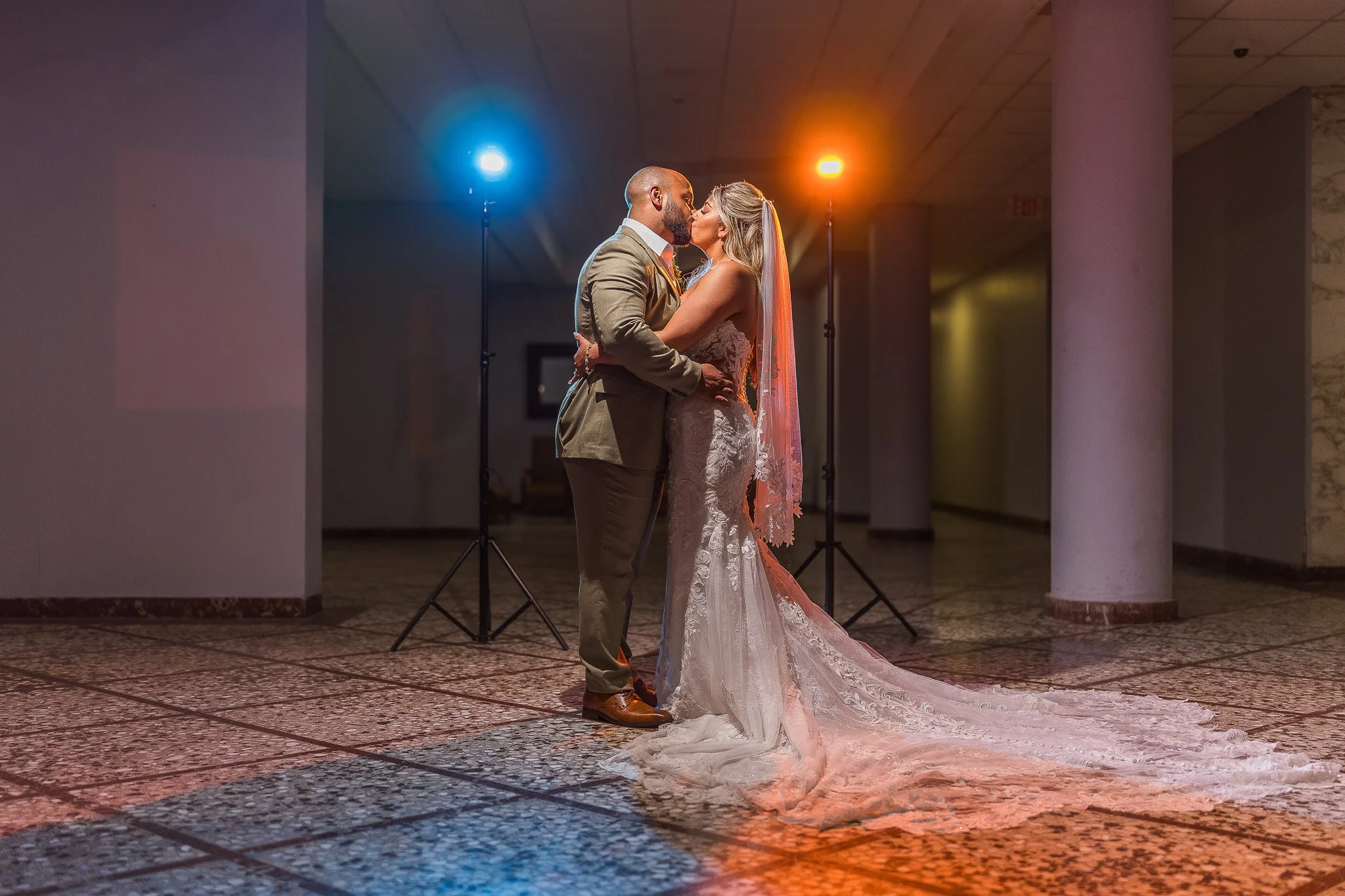 Bride kissing groom at Condado del Mar during their elopement taken by a destination wedding photographer in Puerto Rico