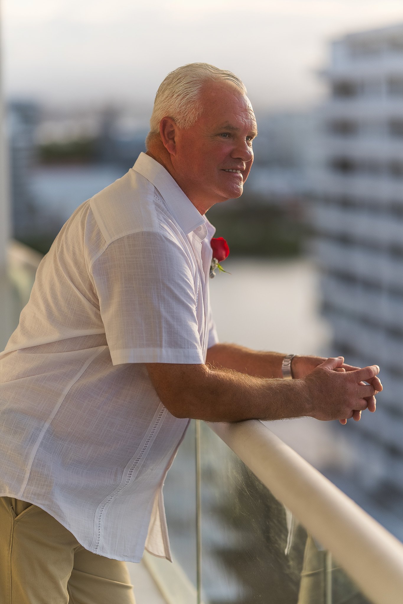 Groom at the Condado Vanderbilt Hotel during his elopement wedding in Puerto Rico