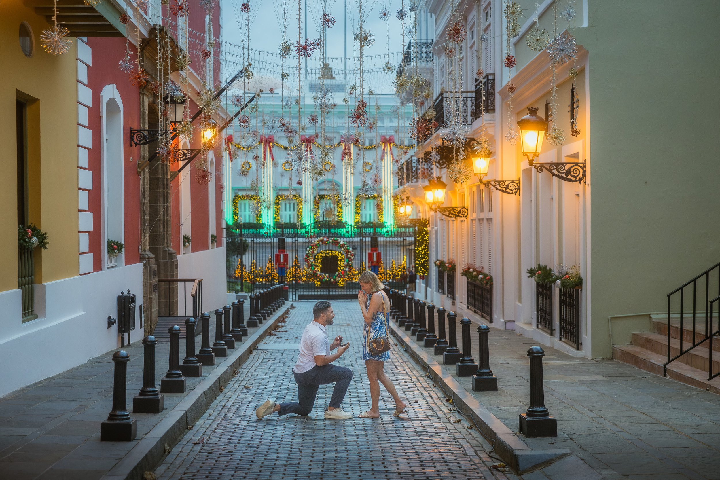 Man proposing to woman in Old San Juan taken by an elopement wedding photographer in Puerto Rico