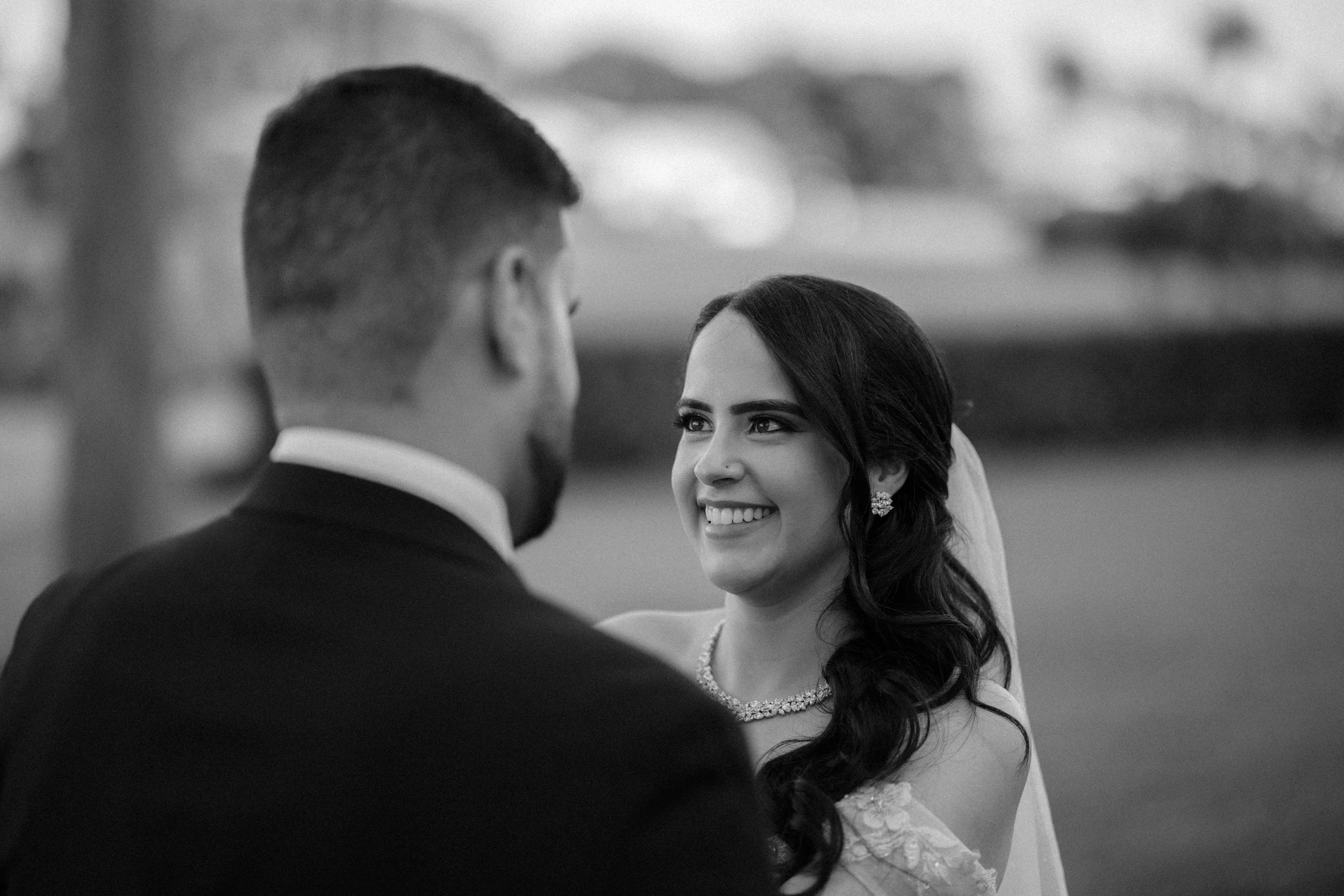 Couple during their first look shot by an editorial wedding photographer in Florida