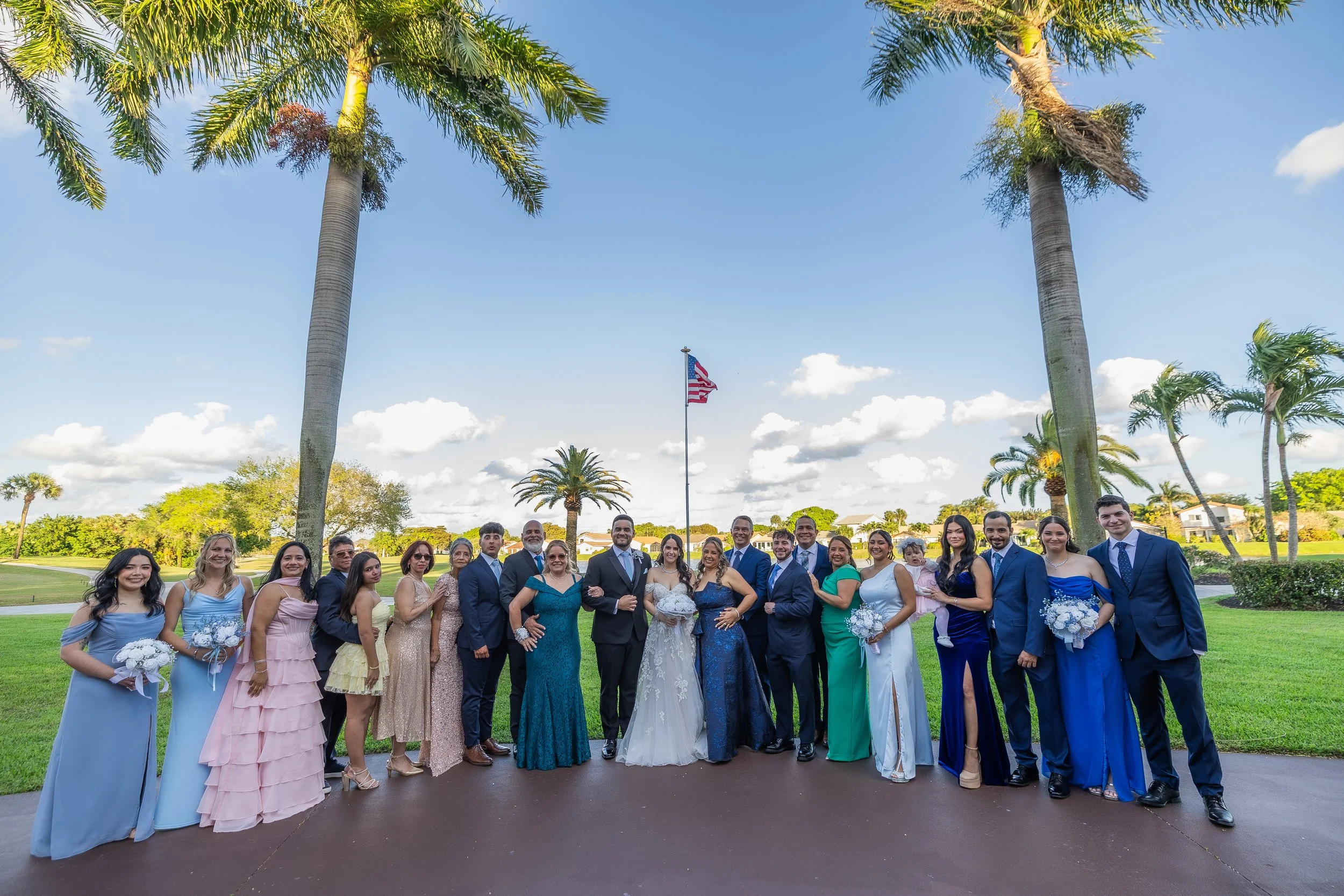 Family portrait at Indian Spring Country Club in Boynton Beach, Florida during a luxury, editorial wedding.