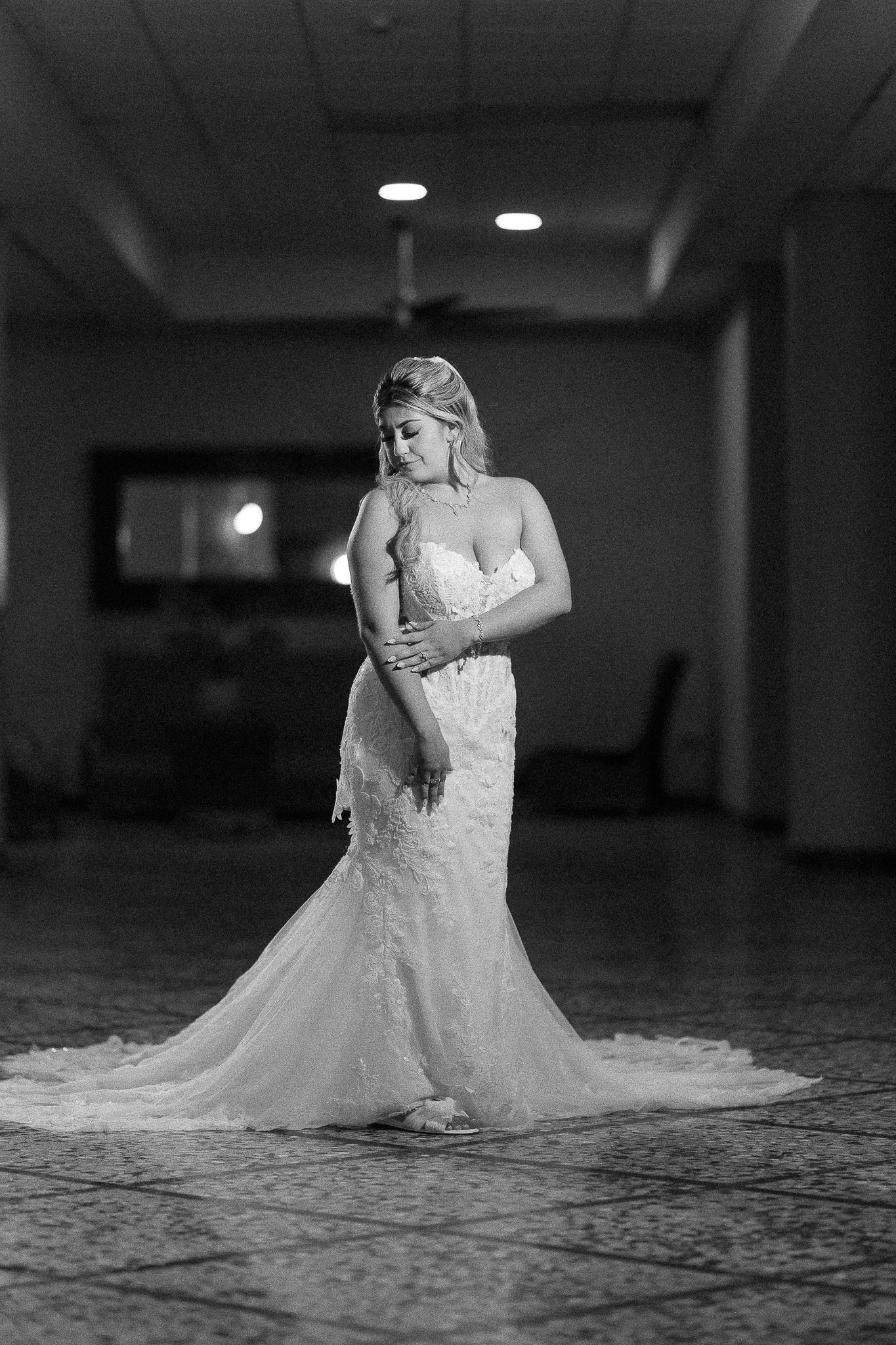 Editorial black and white portrait of a bride during her elopement wedding in Puerto Rico
