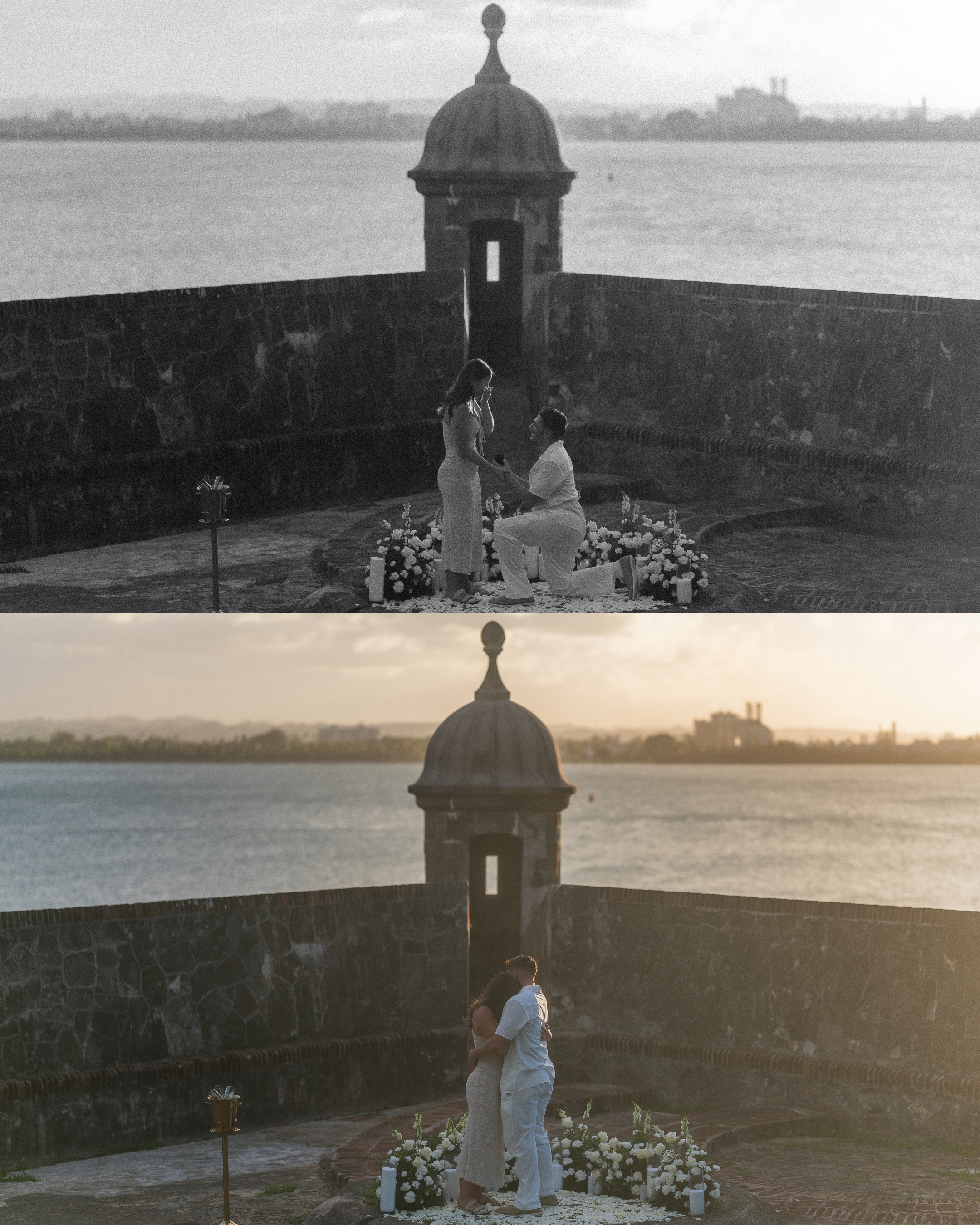 Surprise marriage proposal in Old San Juan taken by a destination wedding photographer in Puerto Rico