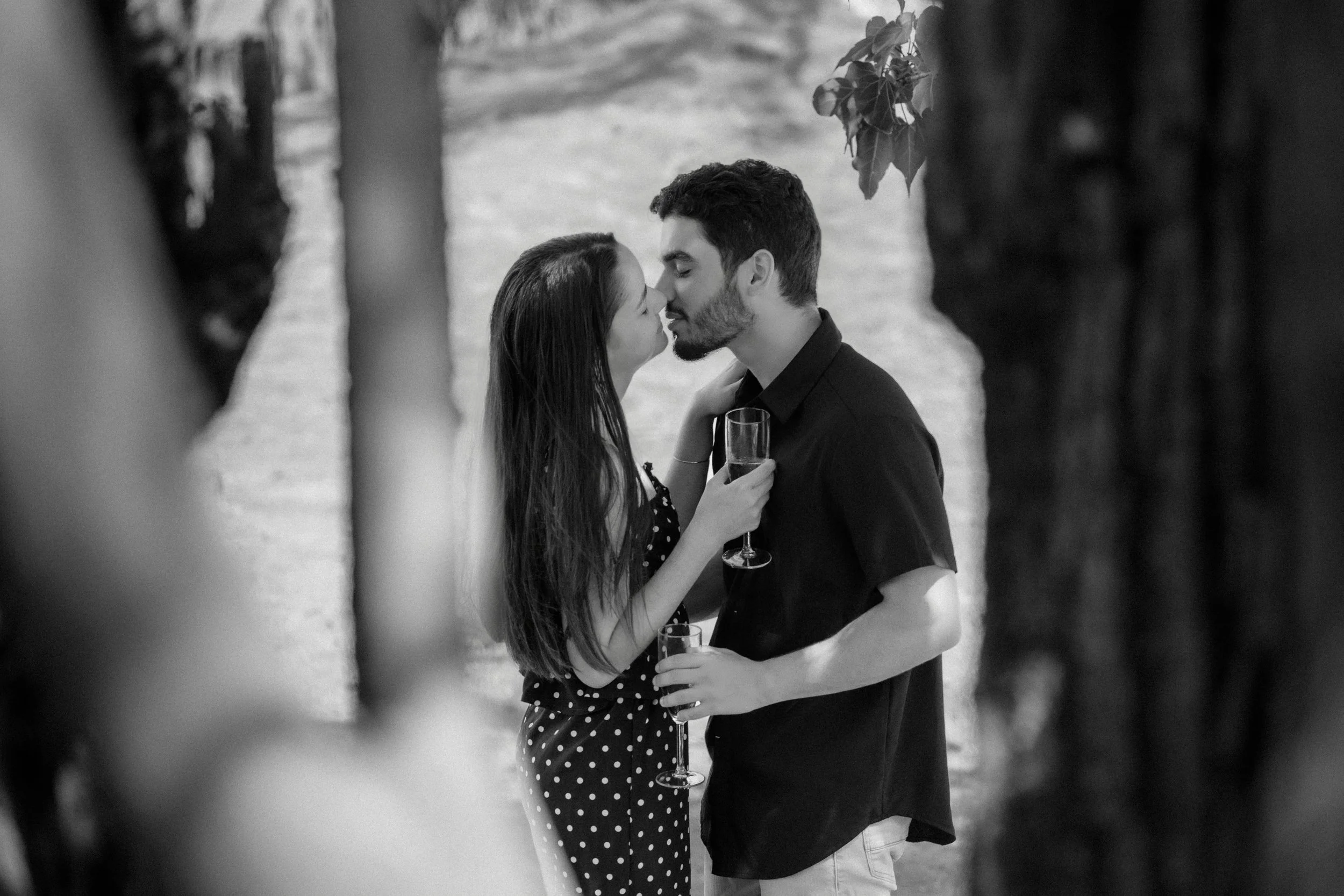 Couple kissing after a marriage proposal in Condado, Puerto Rico