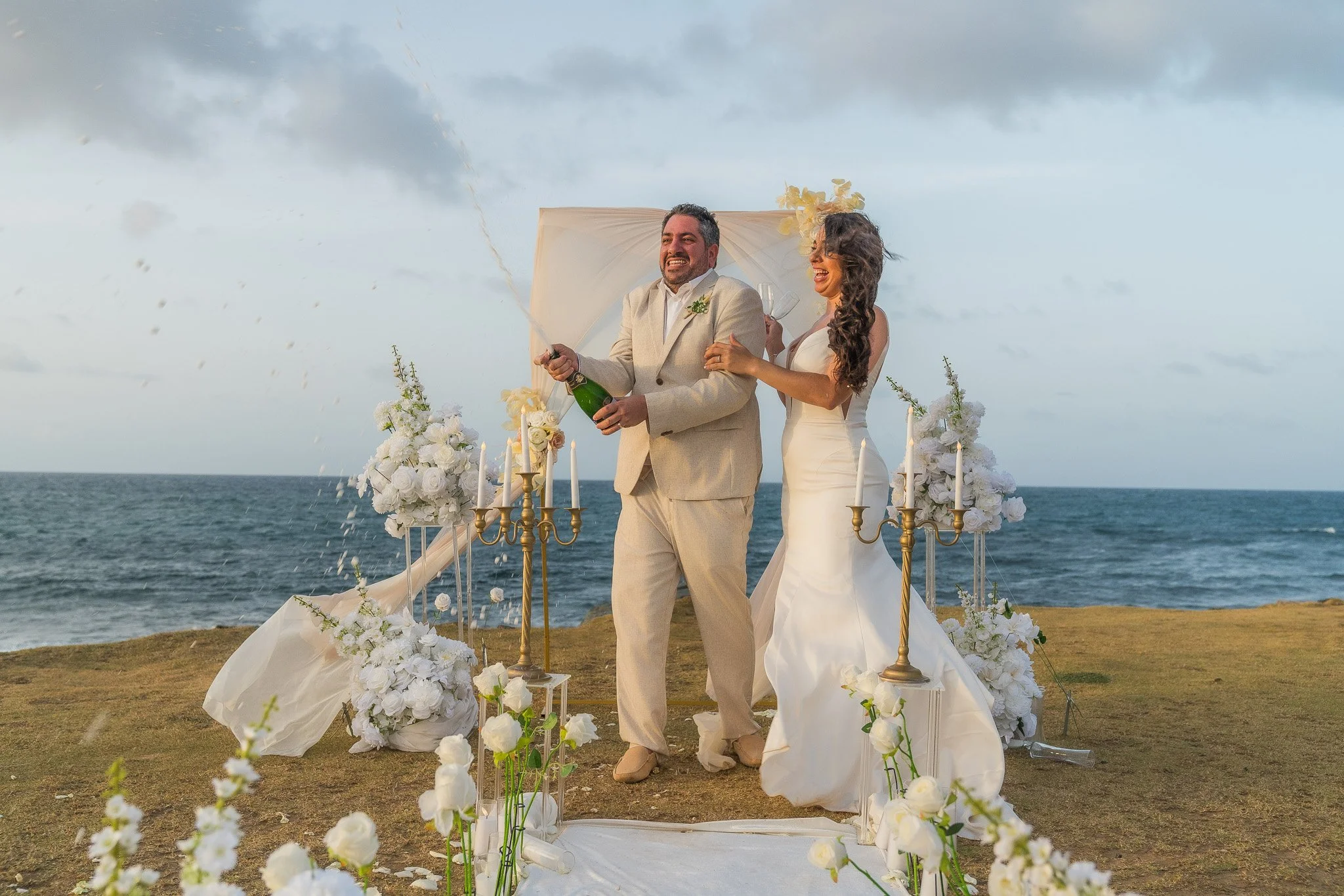 Bride and groom during an intimate Puerto Rico elopement ceremony at Escambrón Beach in San Juan