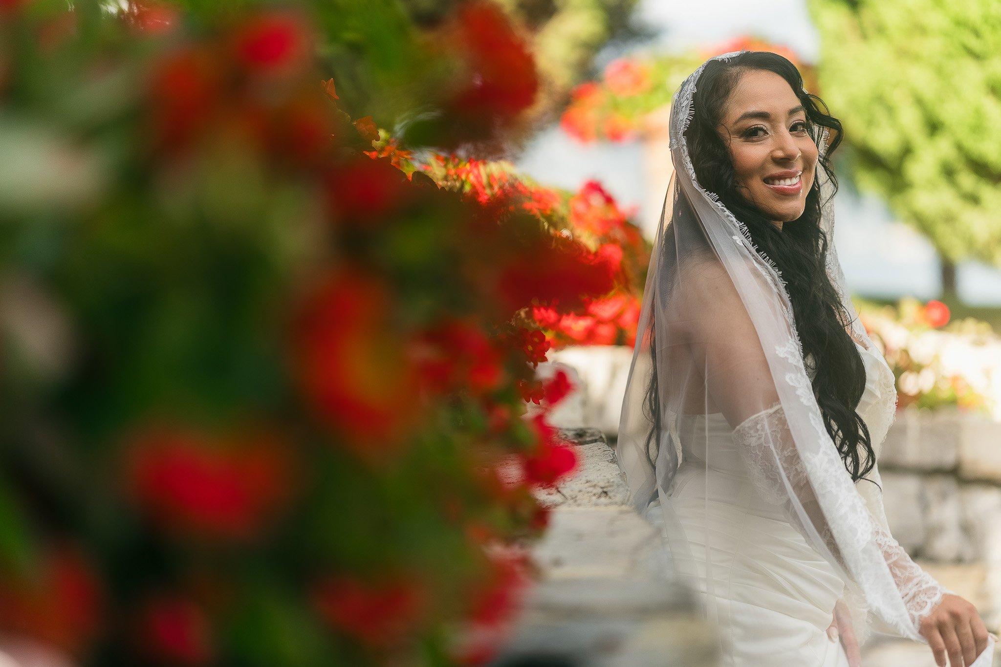 Portrait of a bride during her editorial elopement in Lake Como at Villa del Balbianello taken by a luxury destination wedding photographer in Italy