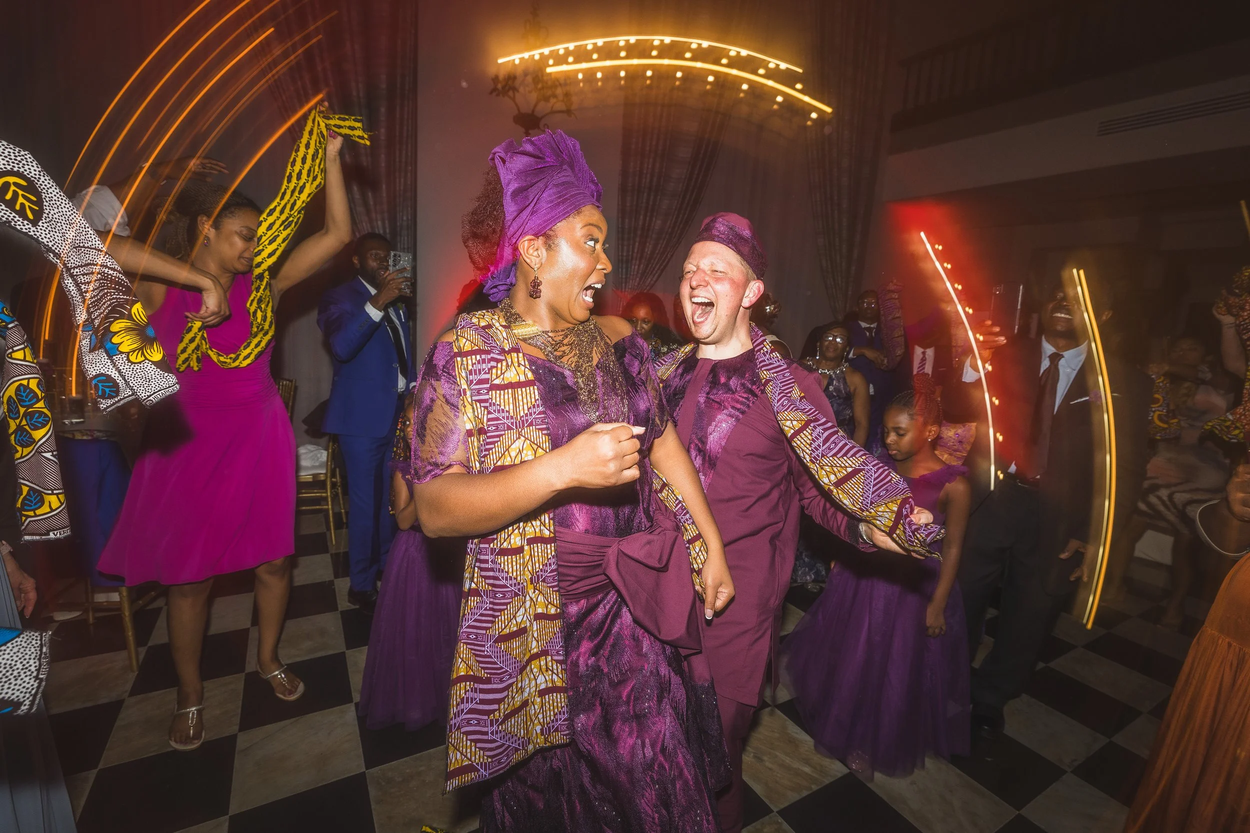 Couple celebrating during an immersive luxury wedding experience
