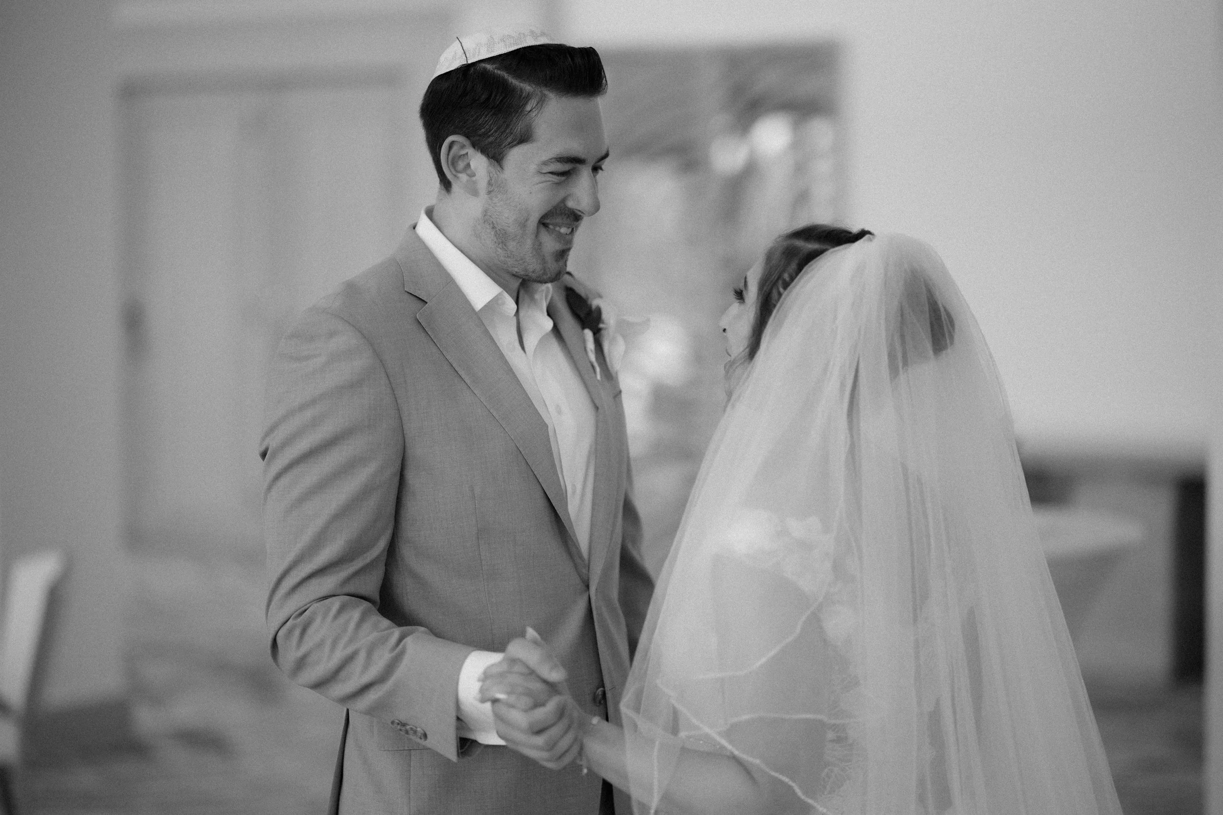 First look between bride and groom during a Jewish wedding at La Concha Resort in Puerto Rico