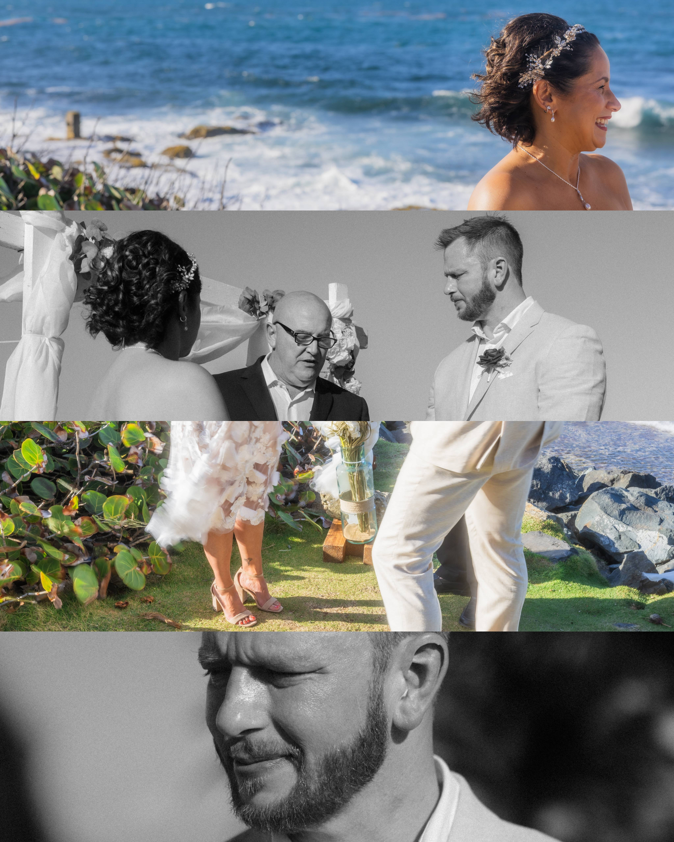 Wedding photographer capturing a couple at Escambrón Beach overlooking the ocean
