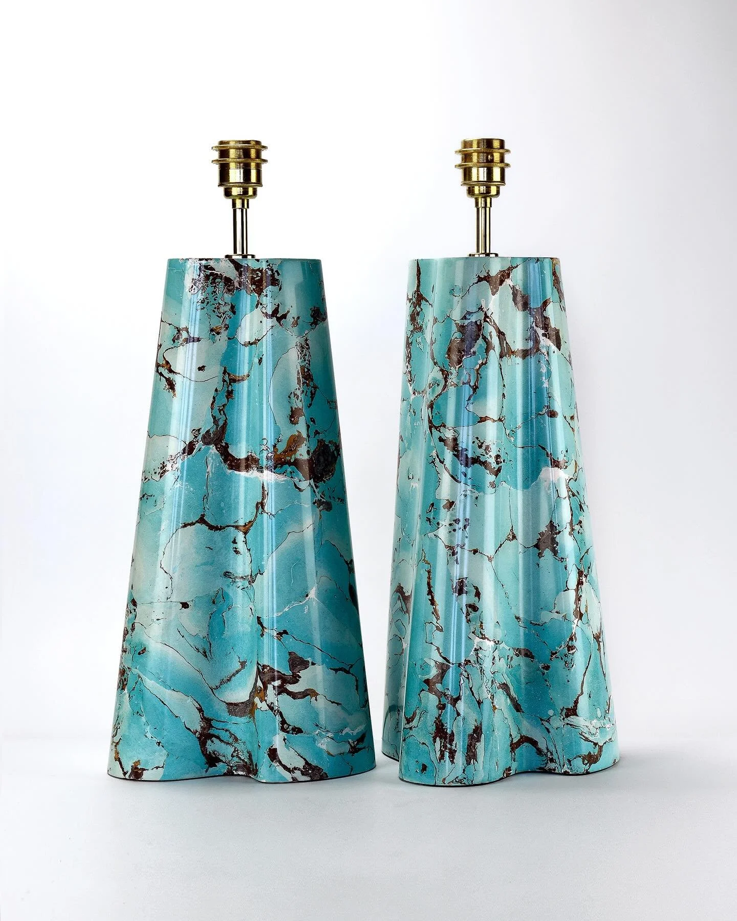 Triflute Scagliola Lamps in turquoise blue with autumnal veining. 

@christopherwalldesign 

#lamps #uniquelamps #lighting #tablelamp #interiorlighting