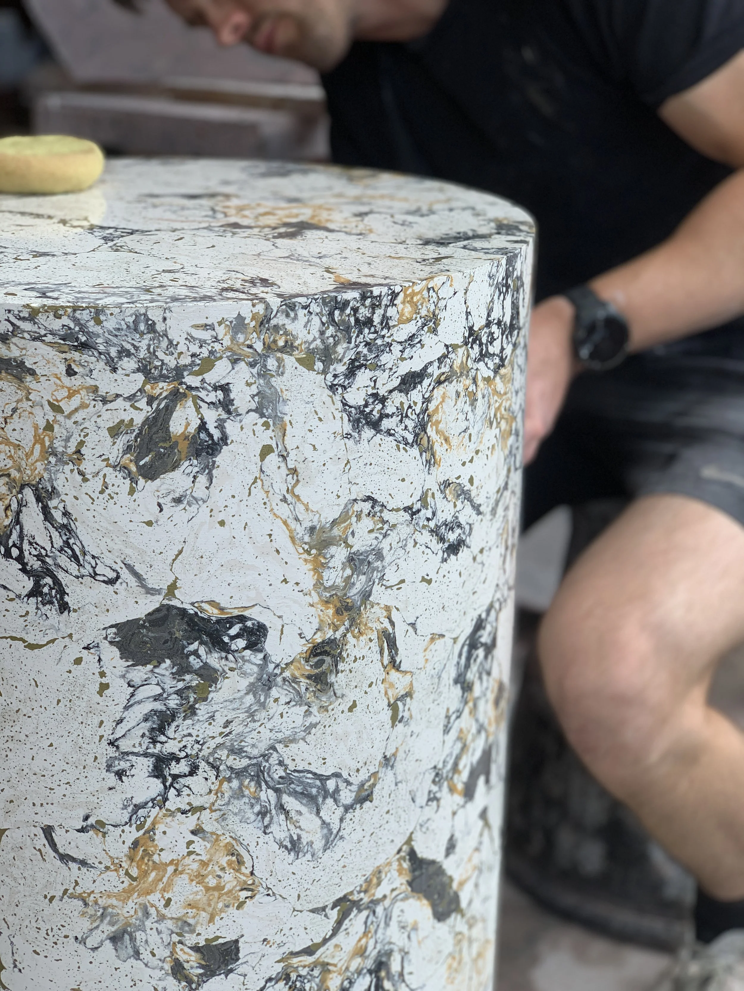 Sanding and honing process of bespoke scagliola dining table