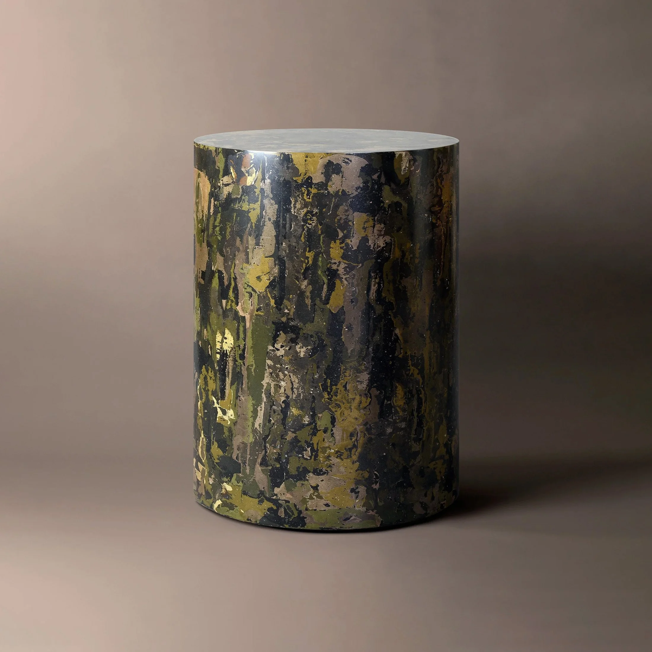 Cylindrical Scagliola Plinth - Mantle green