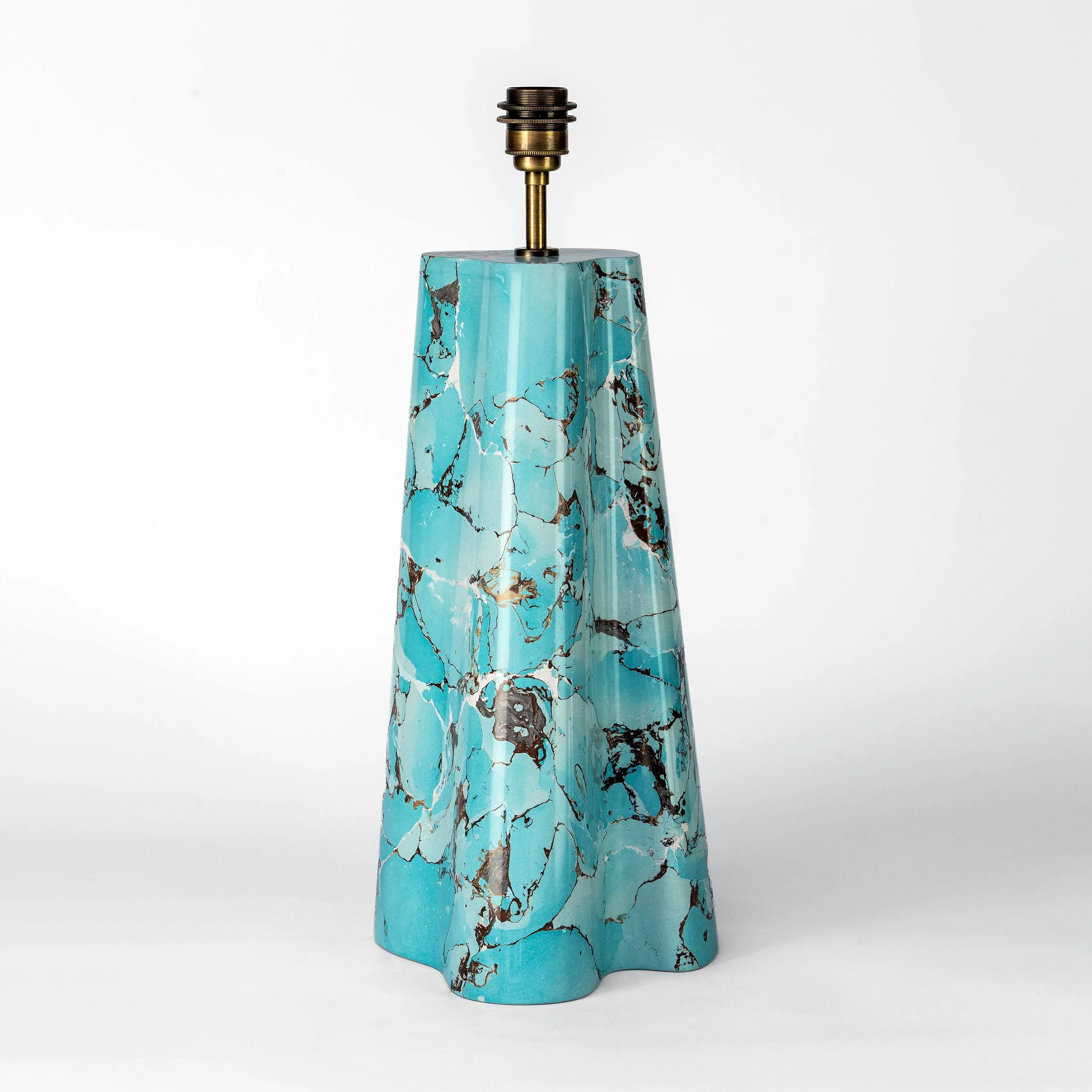 Handcrafted Triflute Table Lamp in scagliola plaster featuring a striking tapered silhouette with soft undulating folds. Sculptural luxury lighting for high-end interiors.