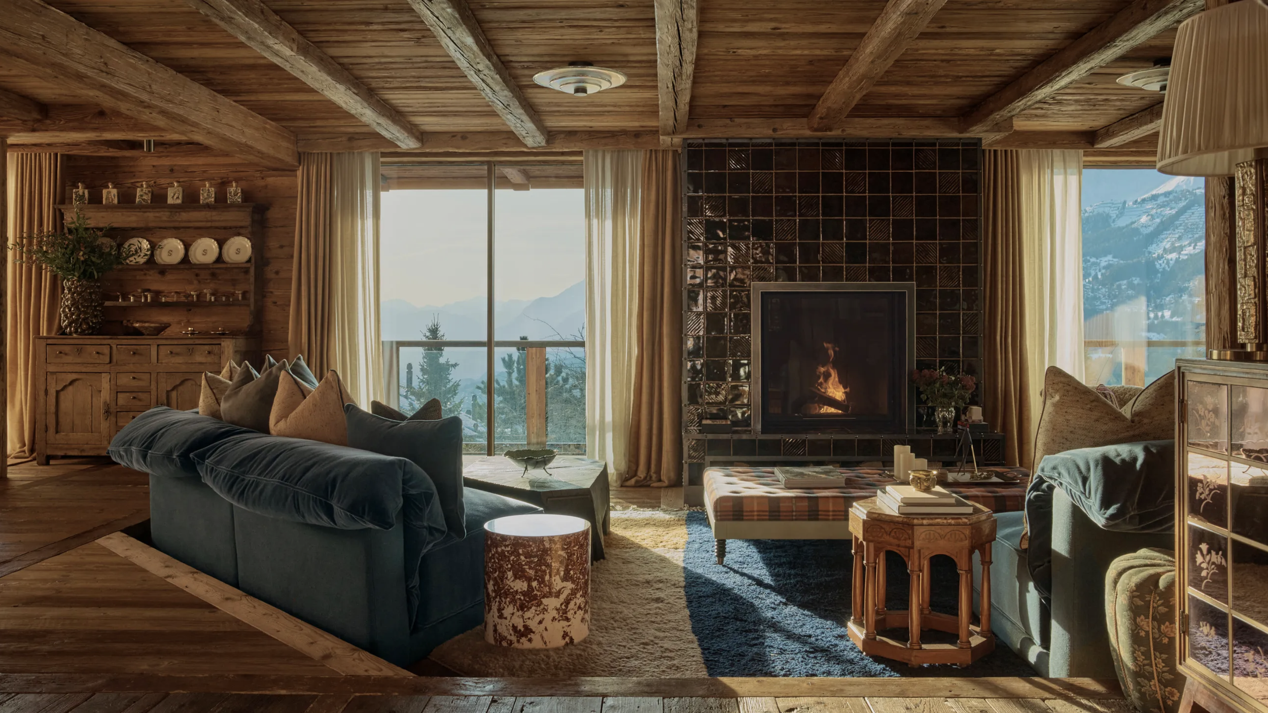 Swiss chalet designed by Interior Designer, Linda Boronkay featuring Christopher Wall Design scagliola side table