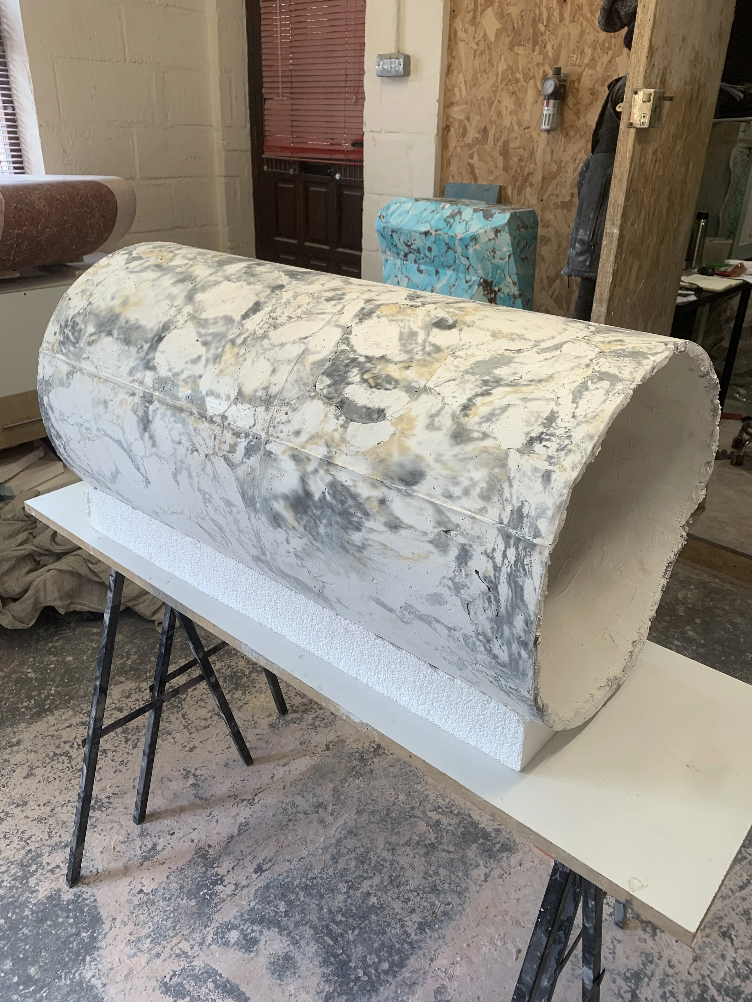 Scagliola table out of mould and ready to sand