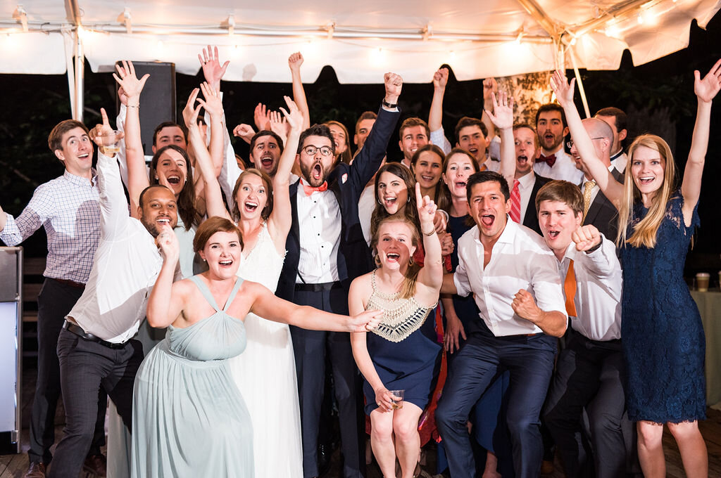 wedding guests cheering