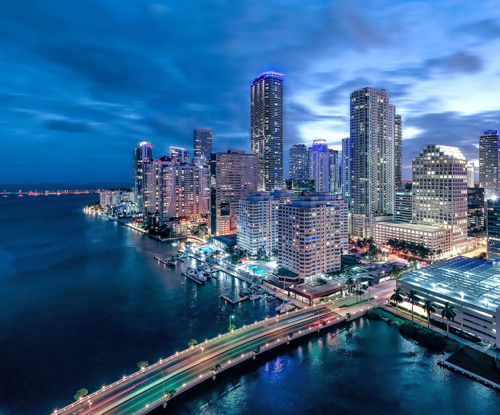 Aerial twilight image of downtown MIami