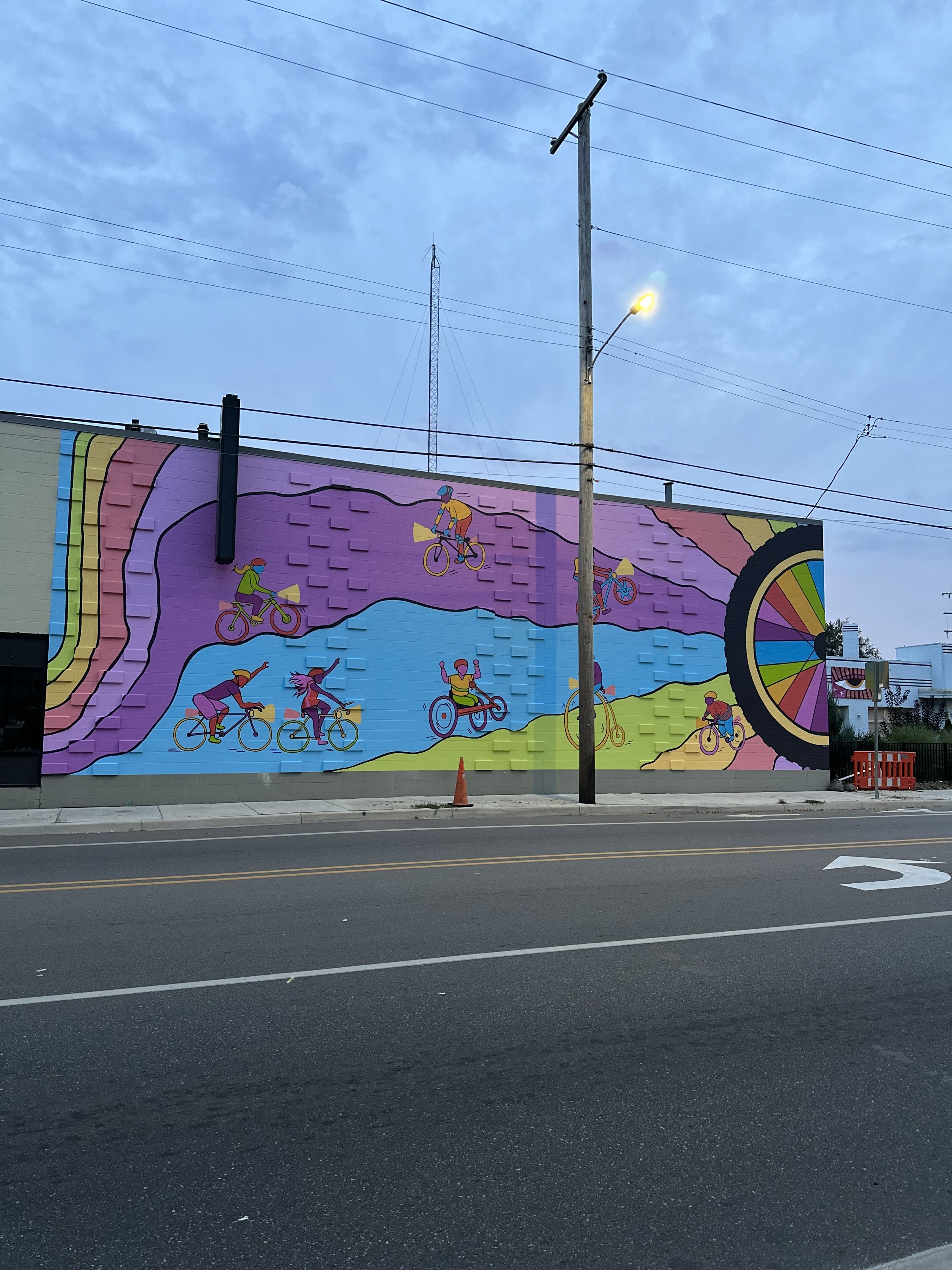 Bikadelic Waves for Bike Friendly Kalamazoo. Collaboration project Heidi Weiss and Chafe Hensley. 2023.
