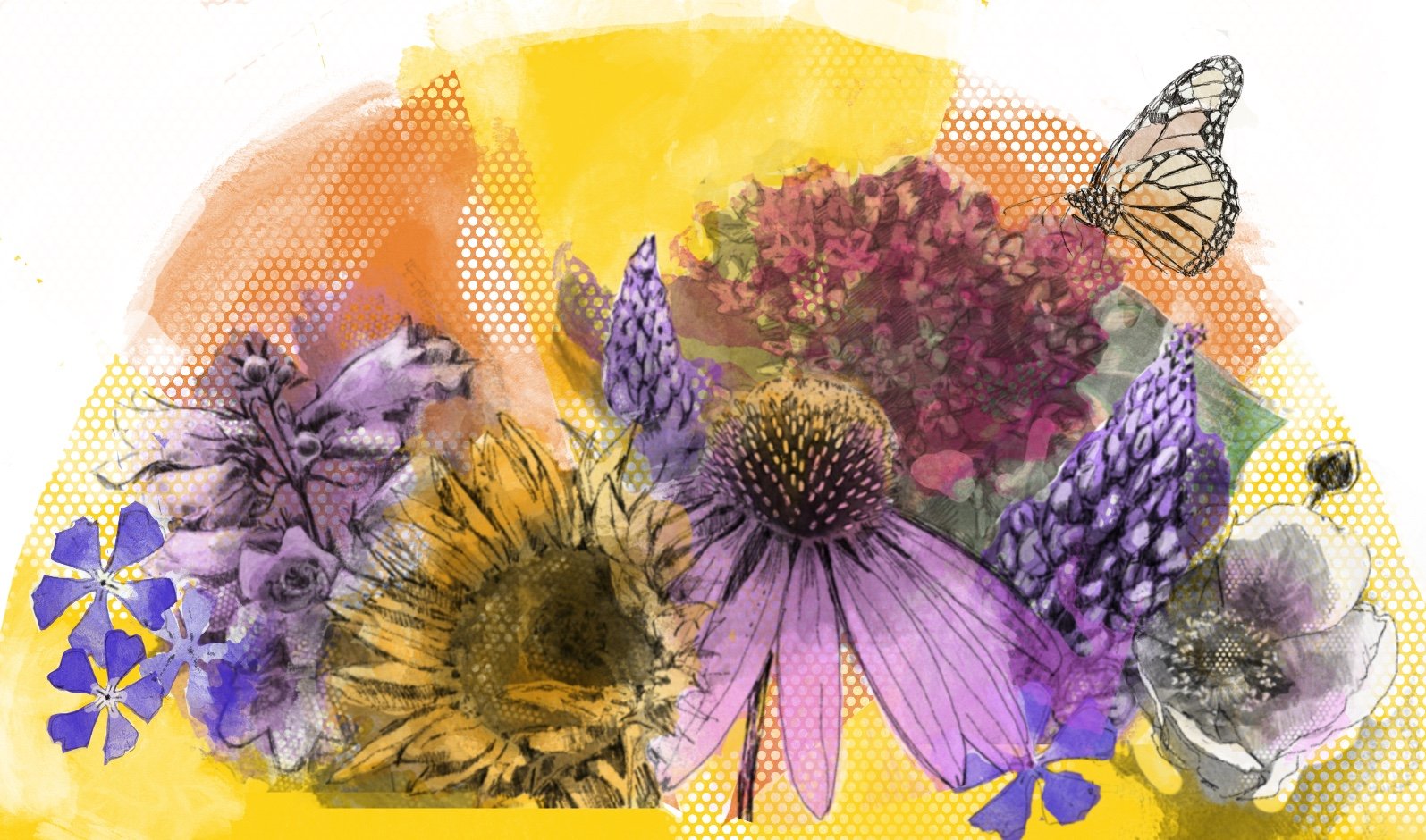 Michigan In Bloom, created for Amy Zane @ Earthly Delights in Kalamazoo. Concept drawing. 2023