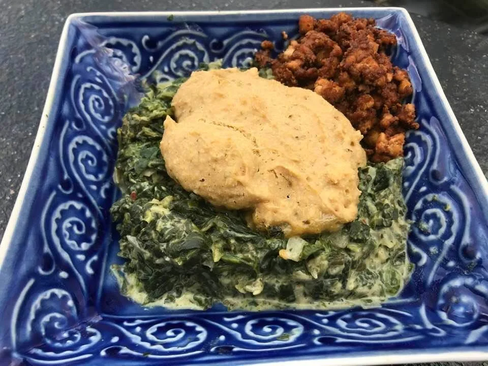 CREAMED SPINACH WITH BISCUIT TOPPING