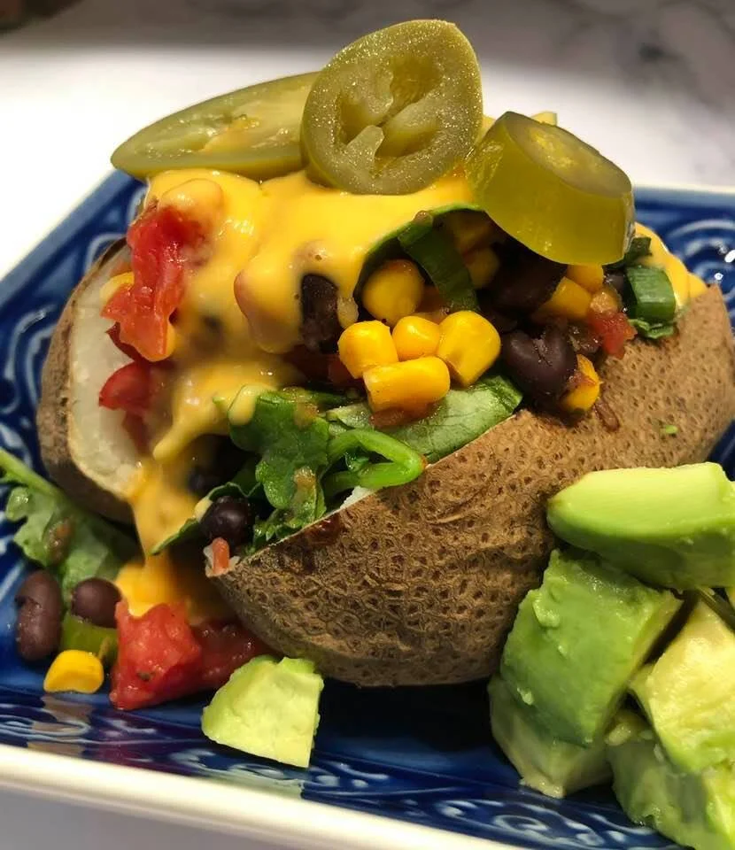 MEXICAN FIESTA BAKED POTATO WITH JALAPENO CHEEZY SAUCE