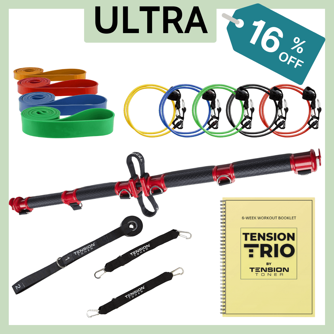 Exercise resistance bands, slings, and workout accessories with a 6-week workout booklet, 16% off