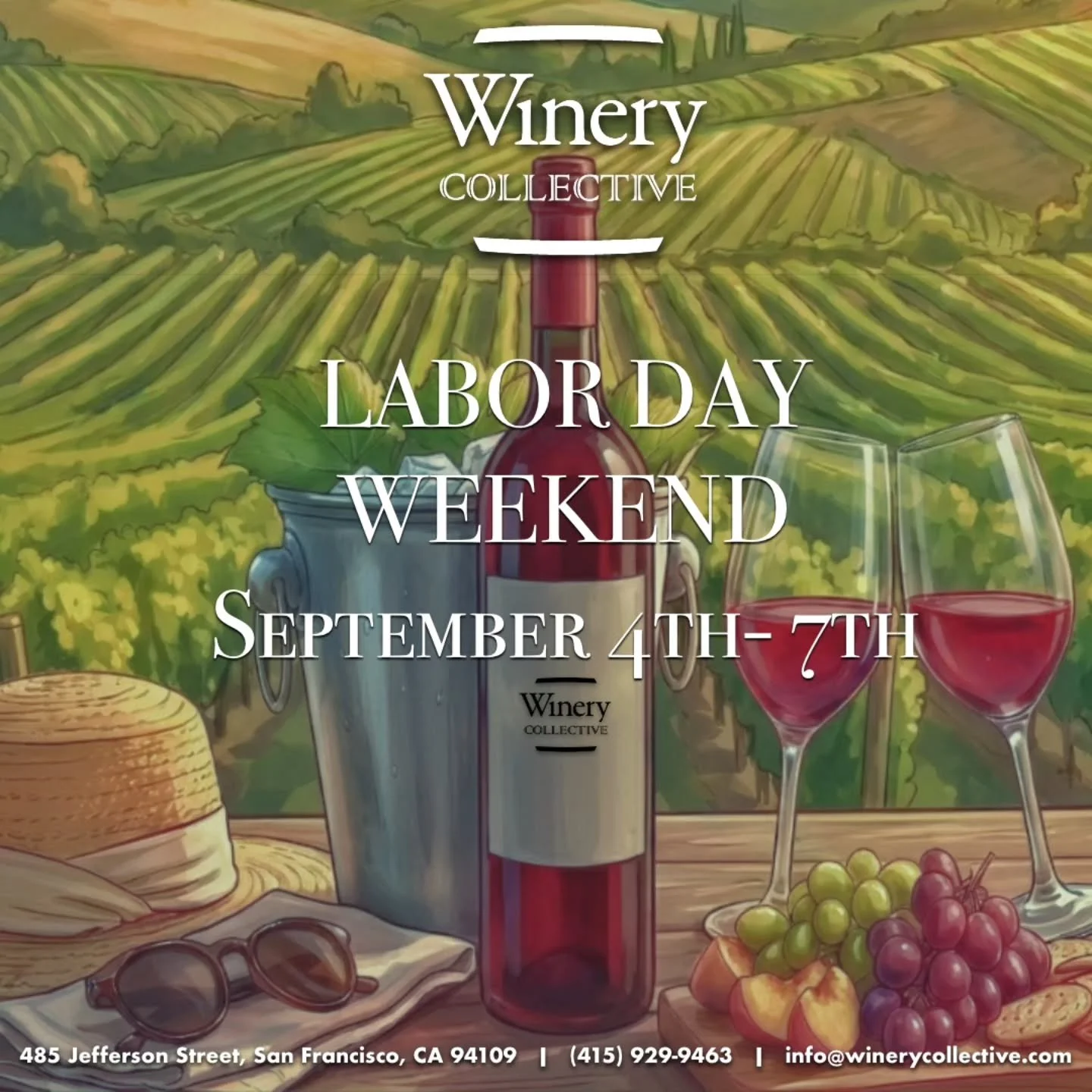 Join us for a special toast to Labor Day weekend at Winery Collective.
A limited time only, red flight from some of California's finest boutique wineries.

Friday 9/4 - Monday 9/7

Cheers 🍷 

www.winerycollective.com 

#winerycollectivesf #fisherman