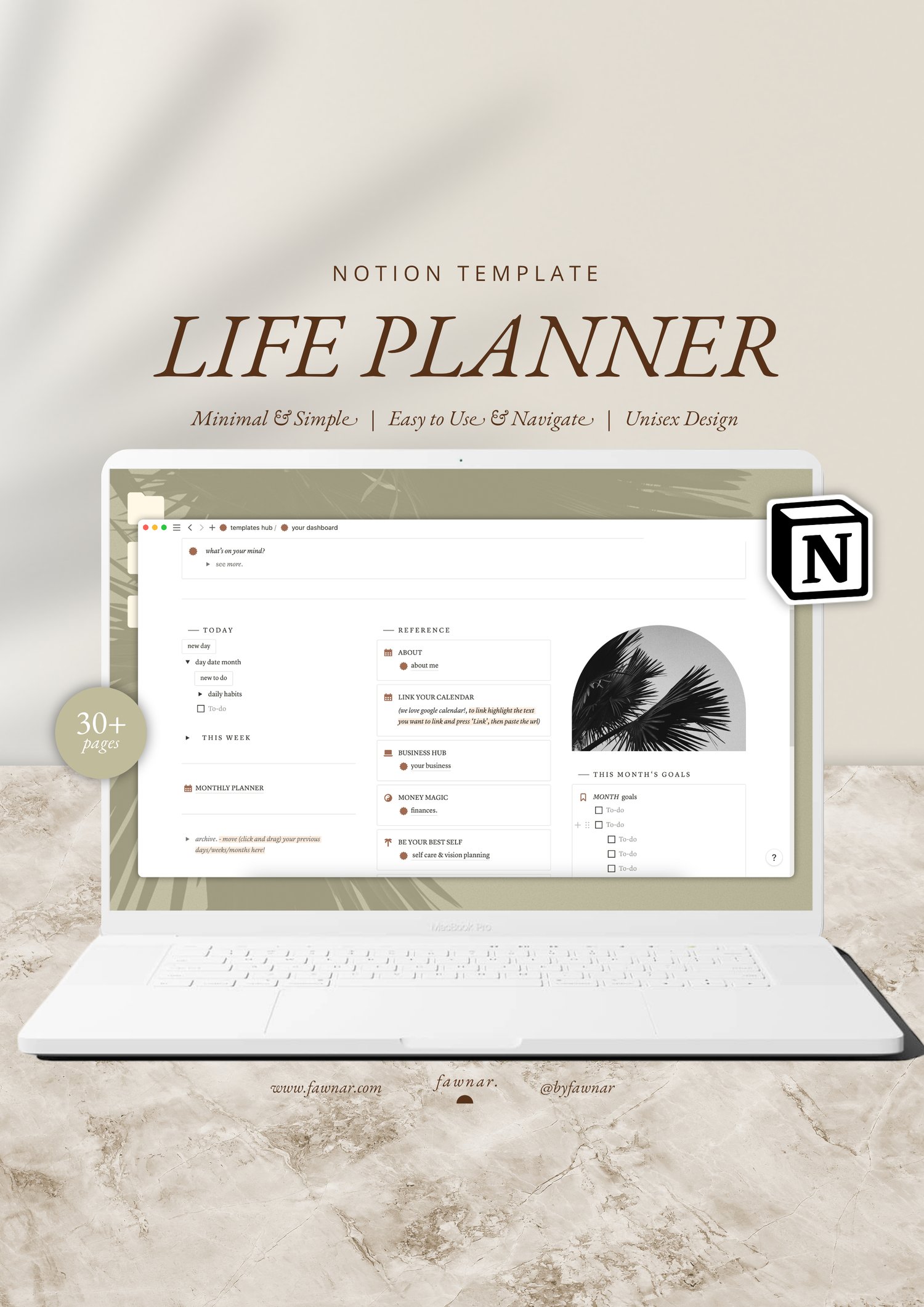 Notion Life Planner Template  Minimal & Simple — fawnar.